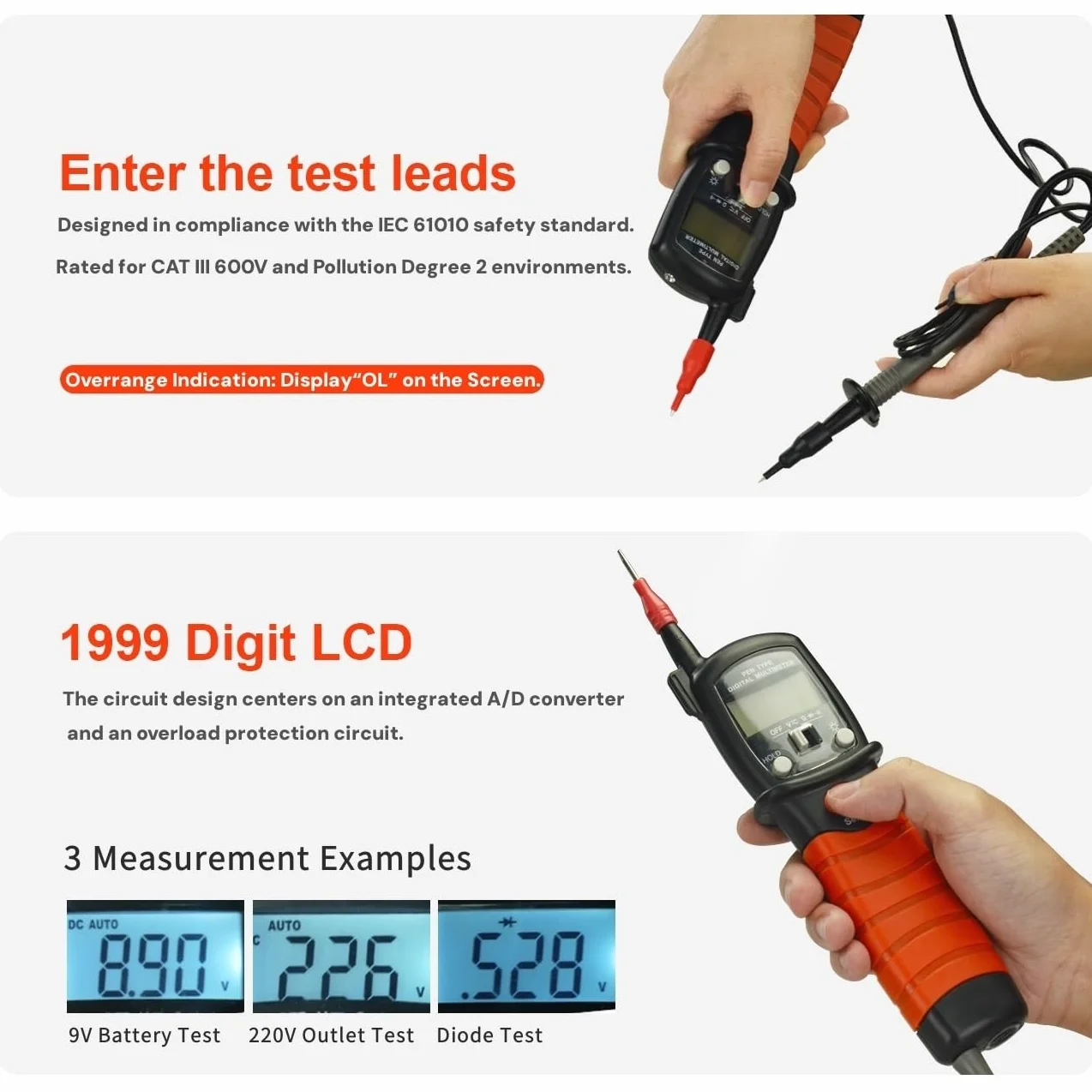 AIOMEST Multimètre Stylo VAT Testeur Électrique AI-38B AC/DC 600V Résistance 20MΩ Test Continuité Diode