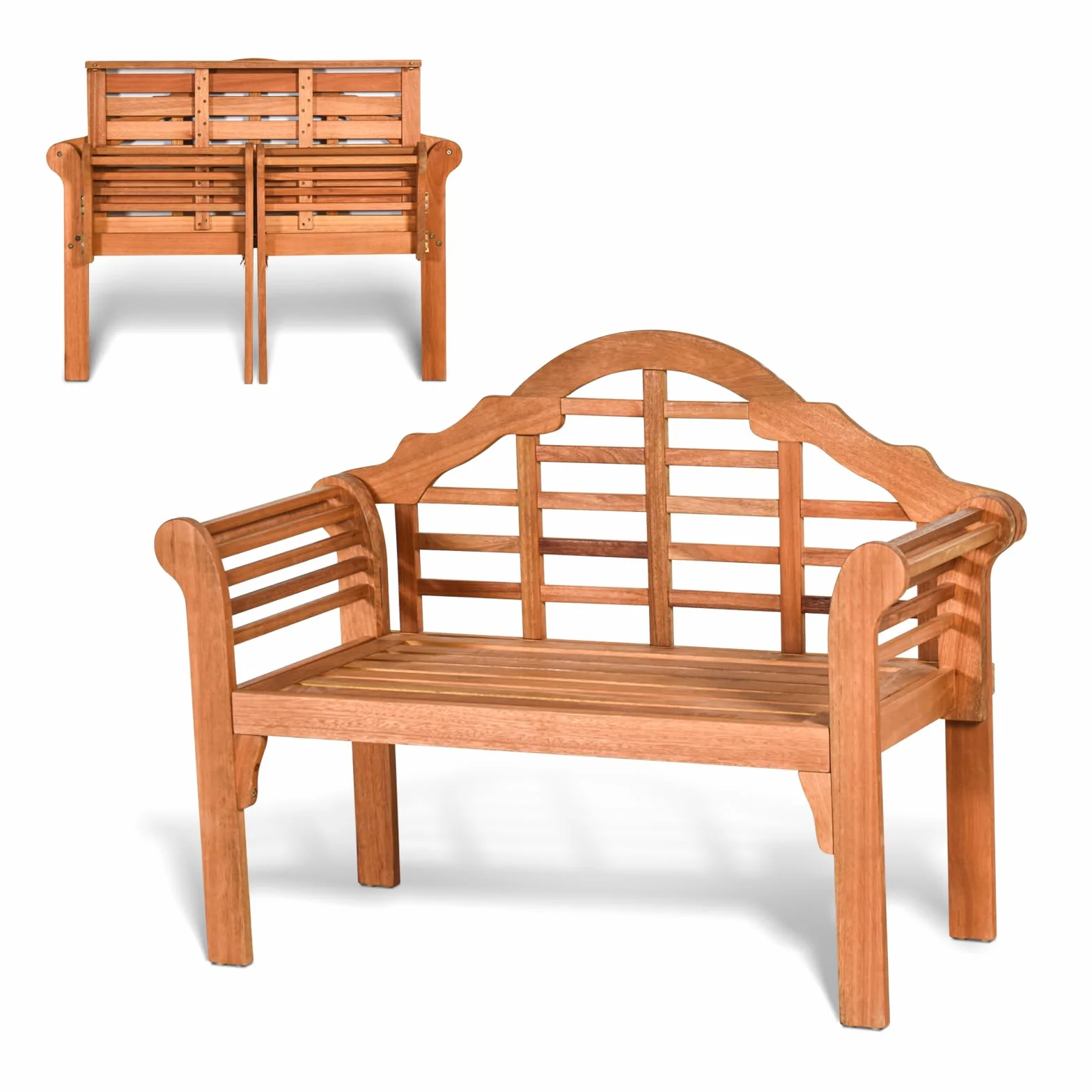 KOMFOTTEU Banc de Jardin 2 Places, Design Pliable, Banquette de Parc en Bois d'Acacia, Charge Maximum de 360 kg, Banc d’Extérieur, idéal pour Balcon, Terrasse, 123 x 54 x 96 cm, Naturel