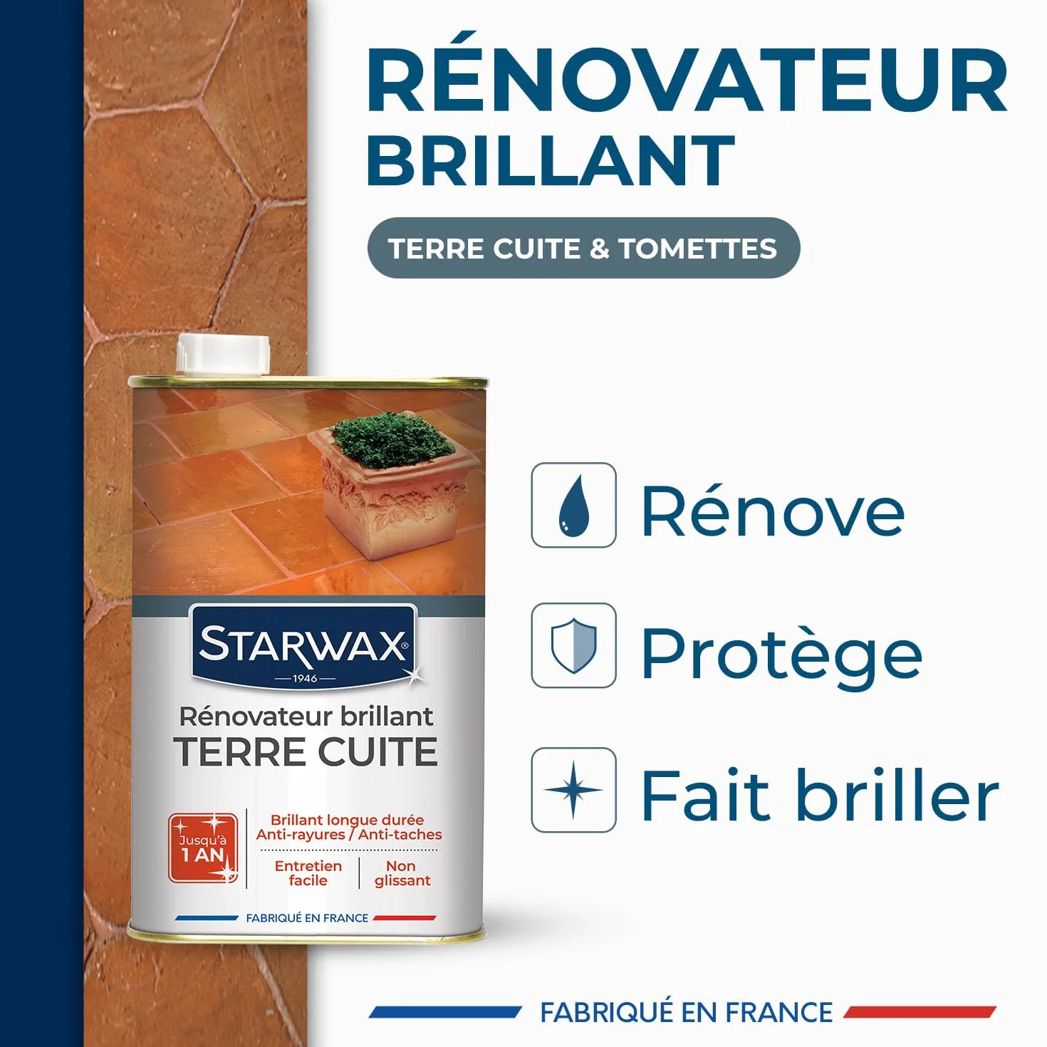 STARWAX Rénovateur Brillant Protecteur Tomettes et Terres Cuites 1L 30m²