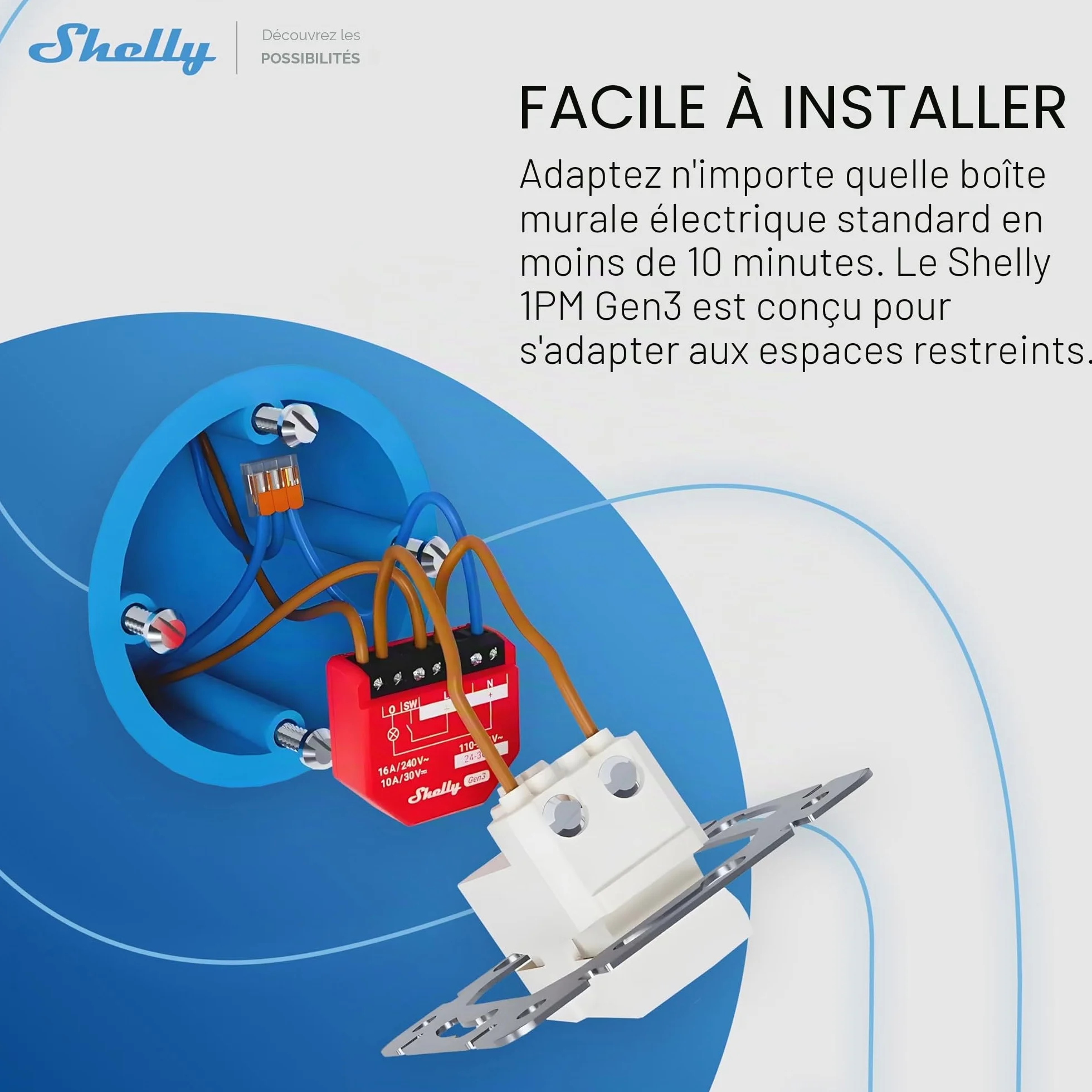 Shelly 1PM Gen3 Interrupteur Connecté Wi-Fi 1 Canal 16A Compteur d'Énergie Intégré