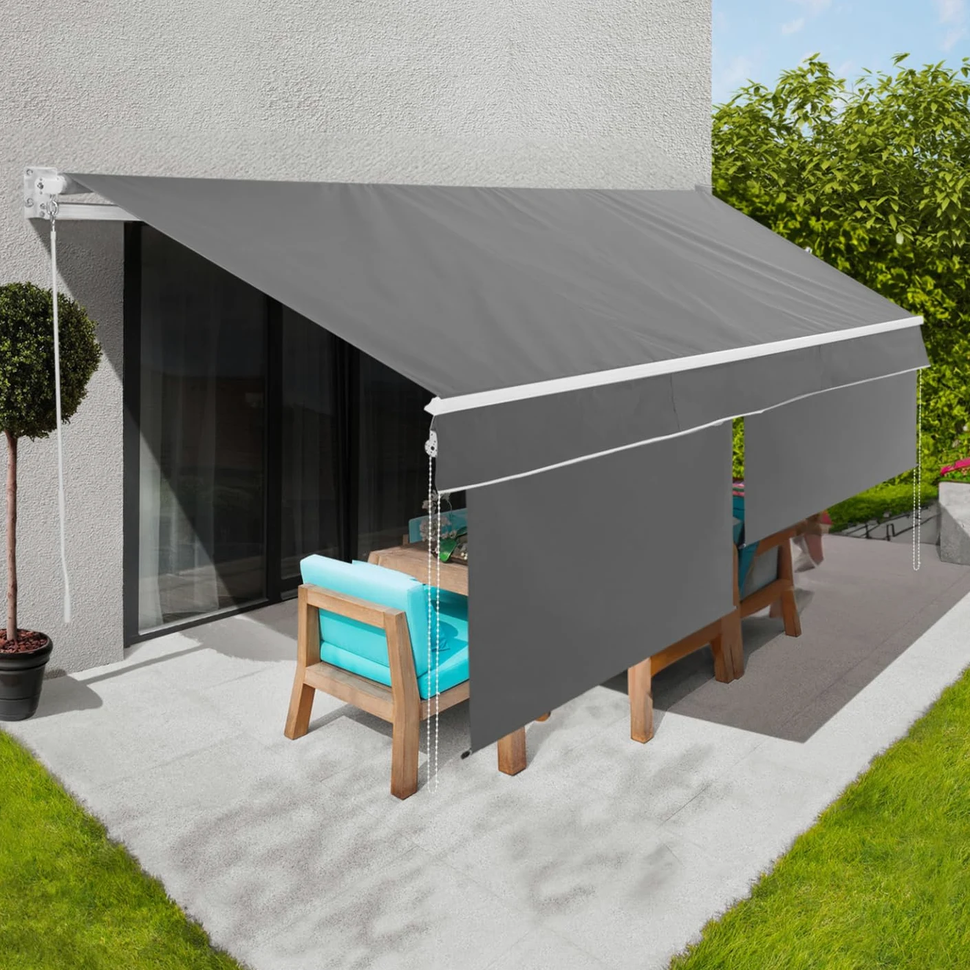 IDMarket - Store banne Manuel 4x3 M Gris Anthracite Lambrequin H.1,50 M