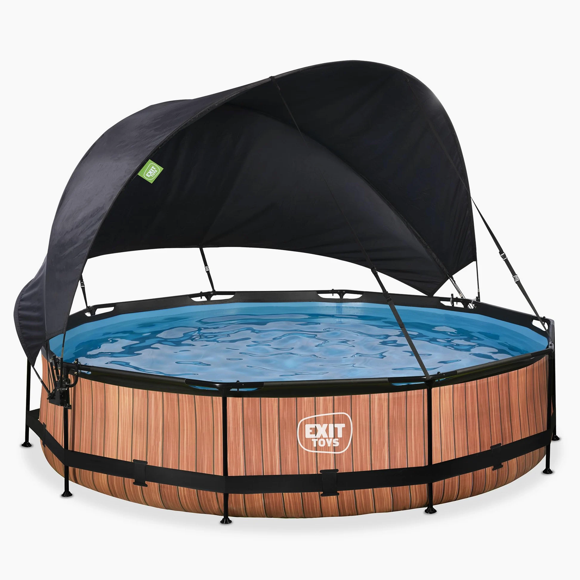 EXIT Toys Piscine Hors Sol Ronde ø 360 x 76 cm avec Voile d’Ombrage et Pompe Filtrante – Piscine Tubulaire pour Enfants et Familles – TÜV CE en 16582 – Wood – Marron