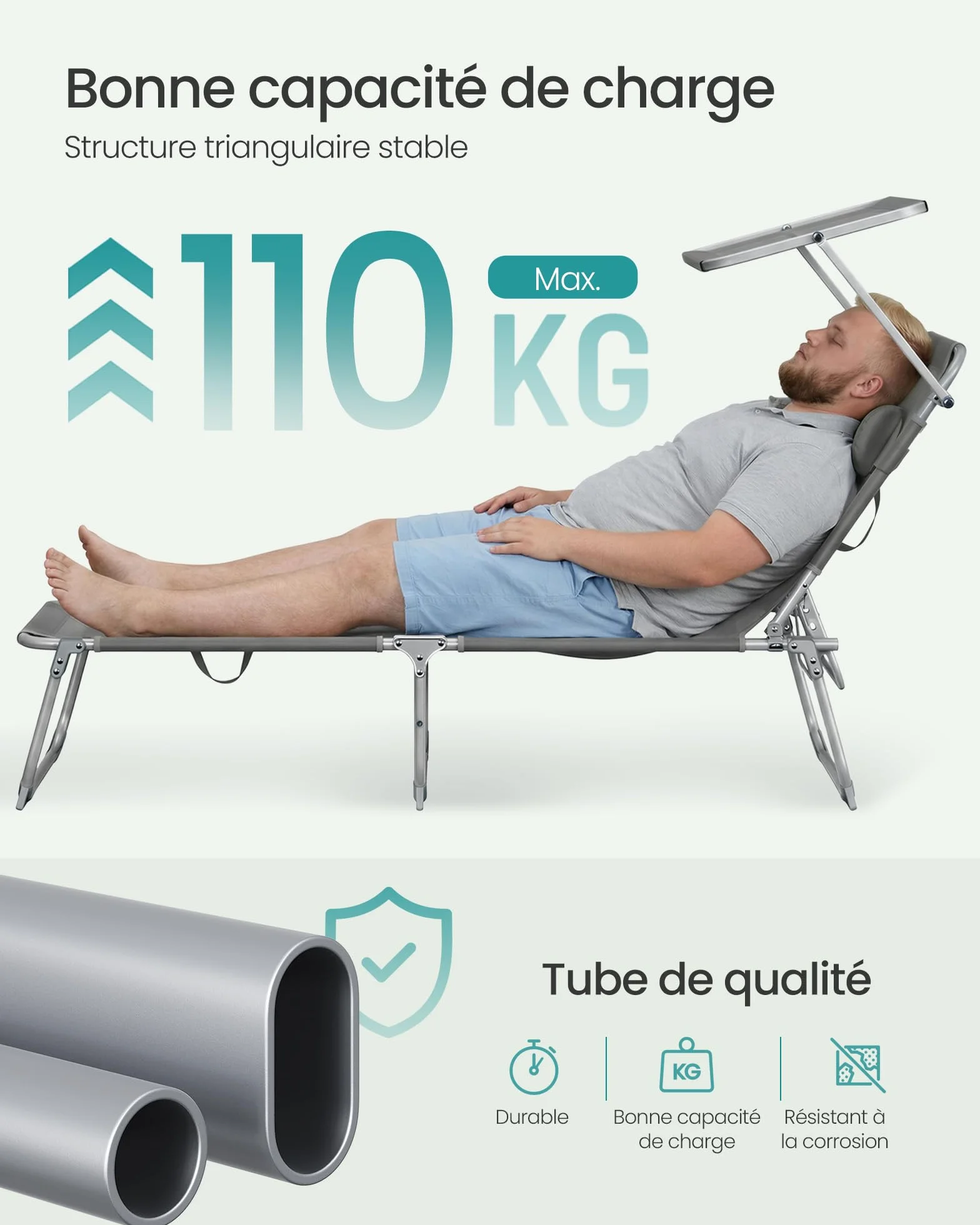 SONGMICS Lot de 2 Chaises Longues Pliantes 189 x 53 x 28,5 cm Transats Jardin Dossier Réglable Gris
