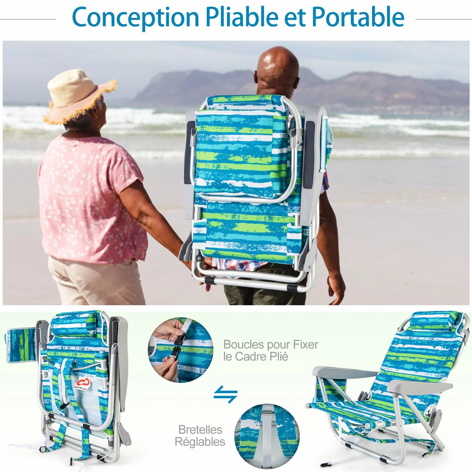 COSTWAY Chaise Longue Pliable 5 Positions Réglable Porte-Gobelet Charge 150 kg Vert