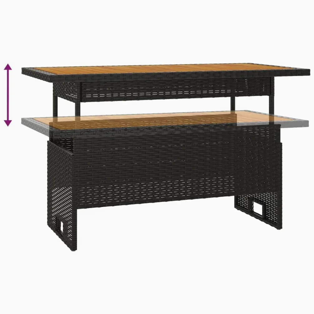 Tomostar Table Basse de Jardin, Table d'appoint Salon Terrasse Extèrieur Noir 100x50x43/63 cm Acacia et résine tressée