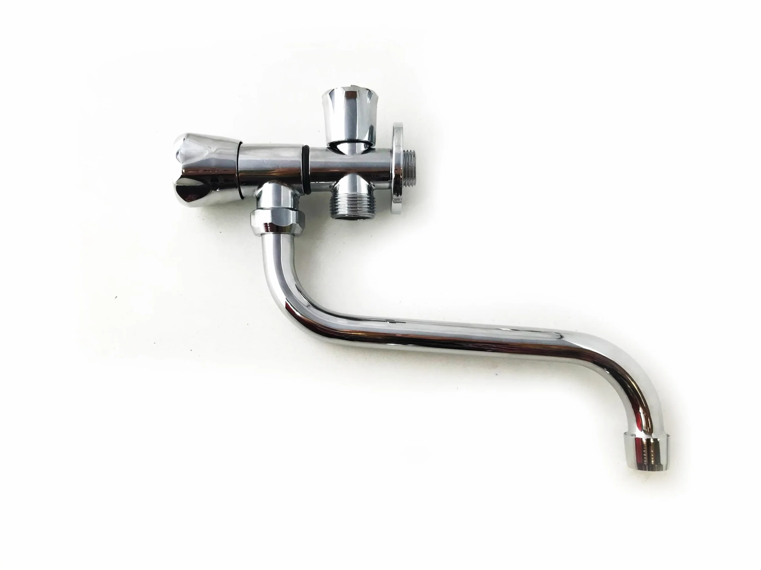 Robinet Mural à Double Sortie Laiton Chromé 1/2" pour Évier Lave-linge Jardin