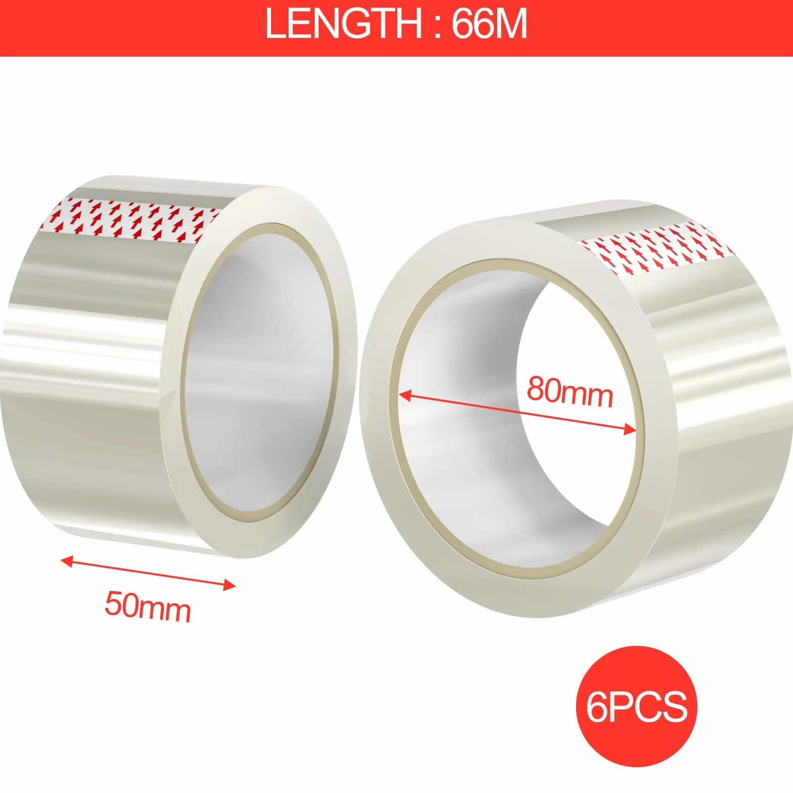 Ruban Adhésif d'emballage Transparent 50mm x 66m 6 Rouleaux avec Dérouleur