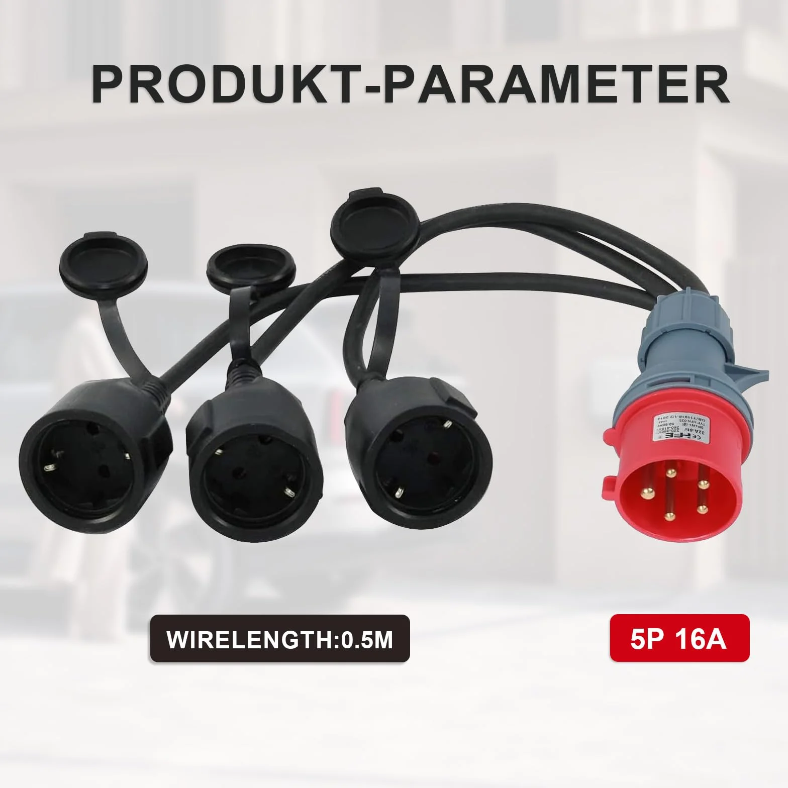 Adaptateur CEE 400 V 16 A vers 3 prises Schuko 230 V - Répartiteur câble industriel 0,5 m 5,26 mm²