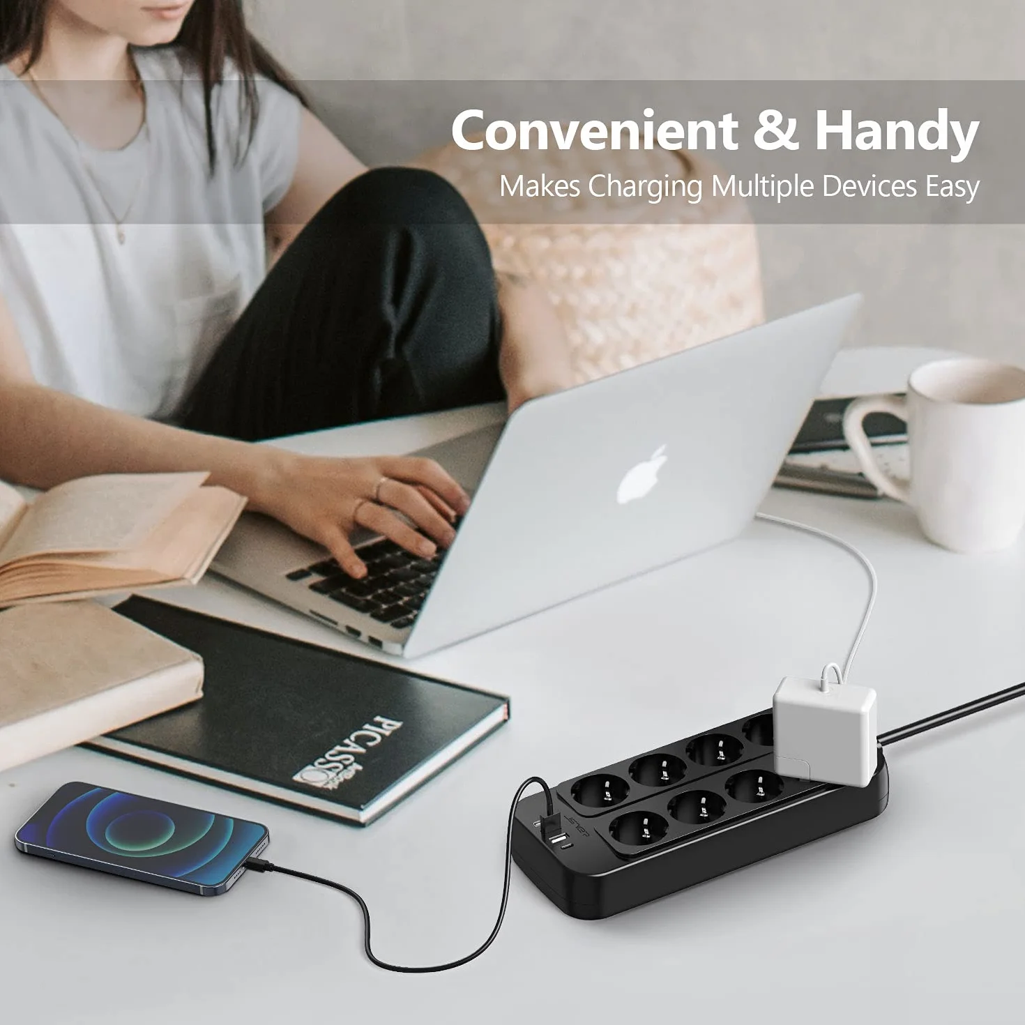 JSVER Multiprise 8 Prises USB C USB A Parasurtenseur Cordon 2m Noir