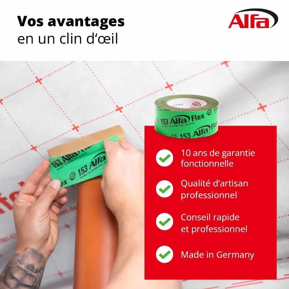Alfa 153 Flex Ruban adhésif flexible haute performance 3 pièces 50 mm x 25 m pour pare-vapeur