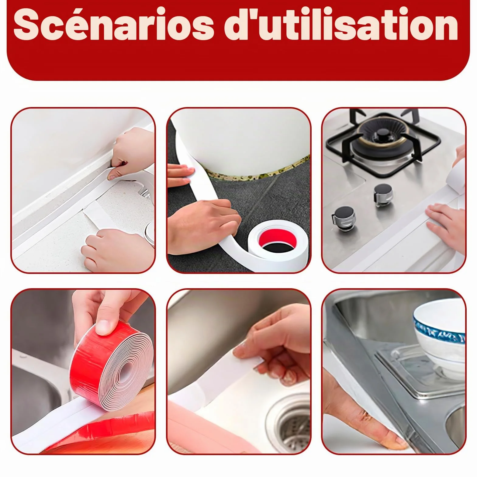 Ruban Adhésif Joint Salle de Bain, Bande Calfeutrage Anti-Moisissure 3.2M x 2.2cm, Blanc