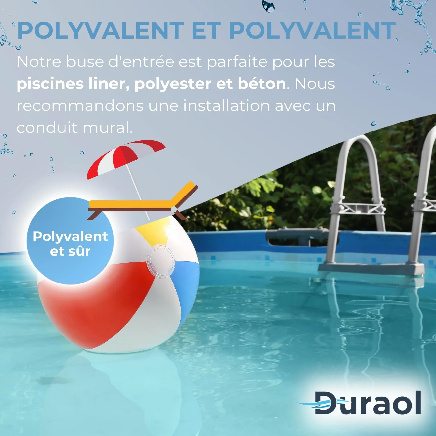 Buse de refoulement sans Grille Anthracite pour Piscine avec Liner, Bassin en Béton ou Polyester