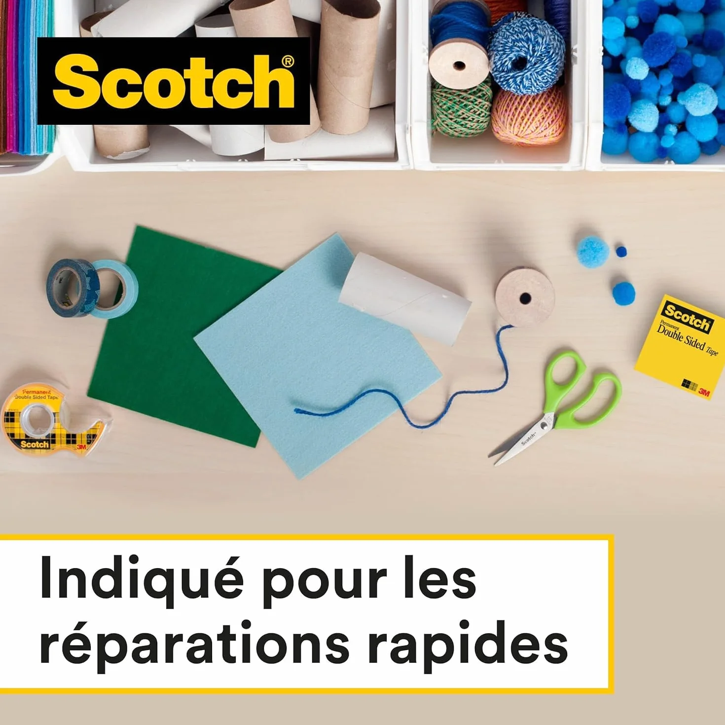 Scotch Ruban Adhésif Double-Face 12,7 mm x 7,89 m sur Dévidoir Manuel