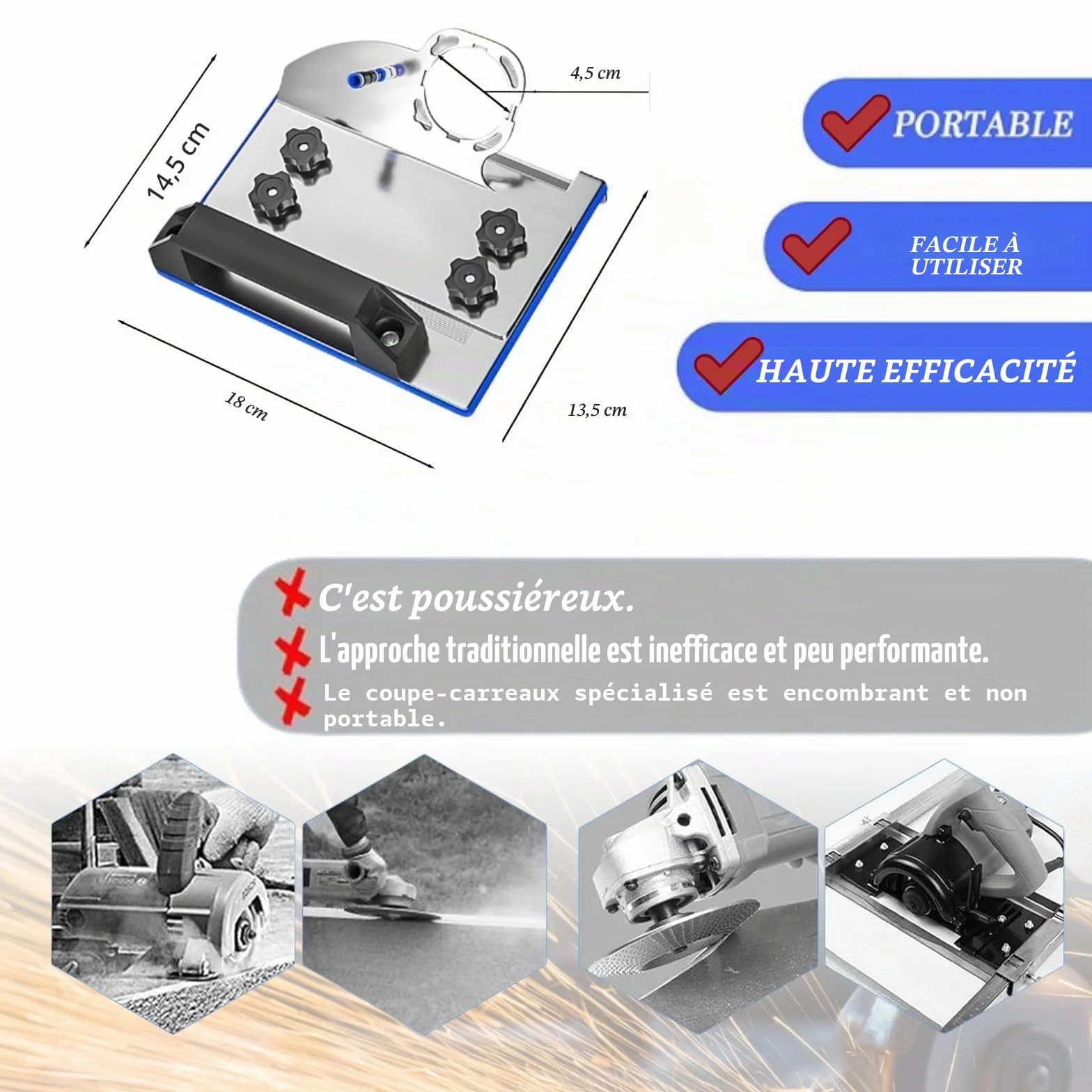 Support Meuleuse D'Angle 45 Degrés Coupe Carrelage, Accessoire Précis pour Meuleuse Modèle 100