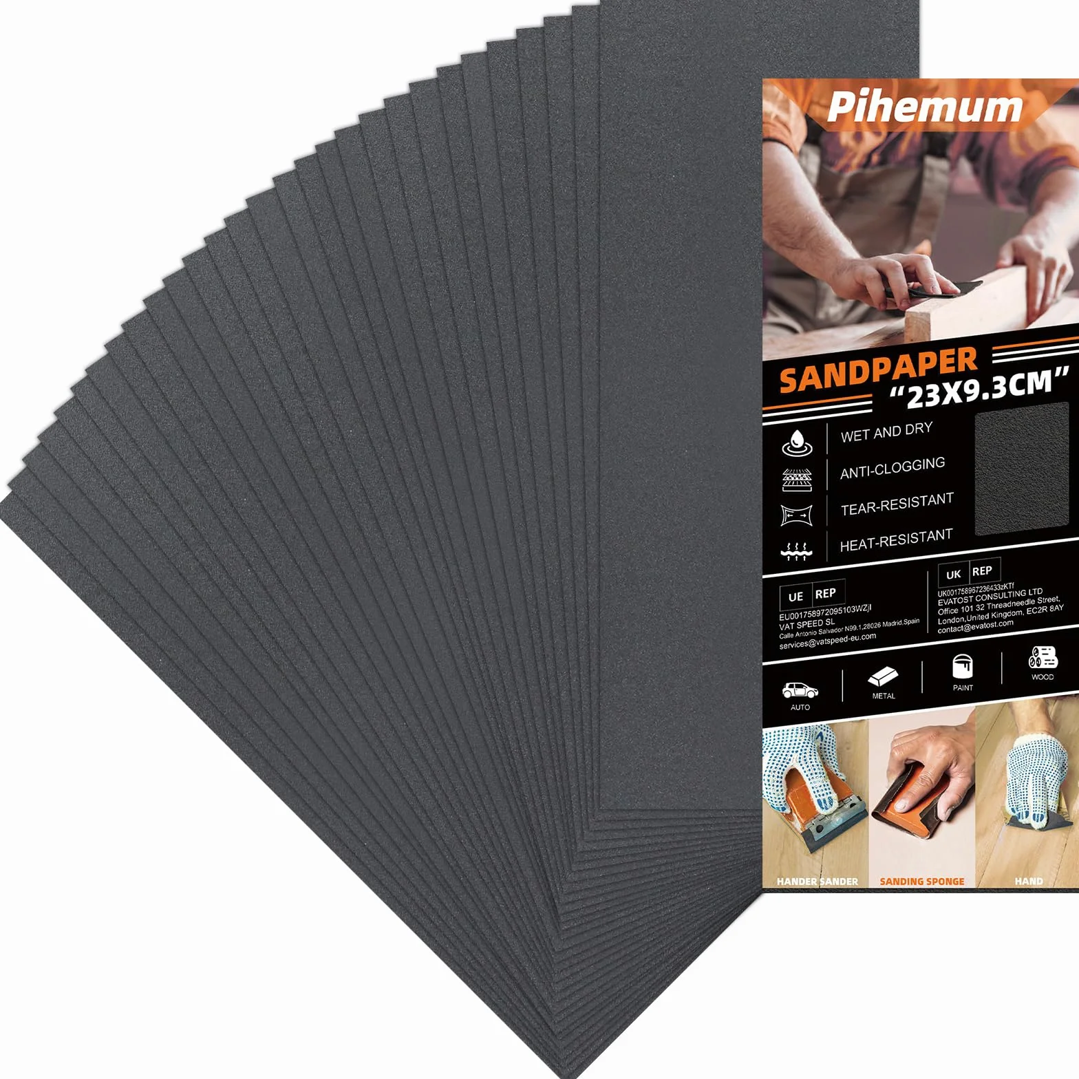 Papier Abrasif 400 Grains 23x9 cm Humide/Sec pour Bois Métal Carrosserie Ponçage Finition