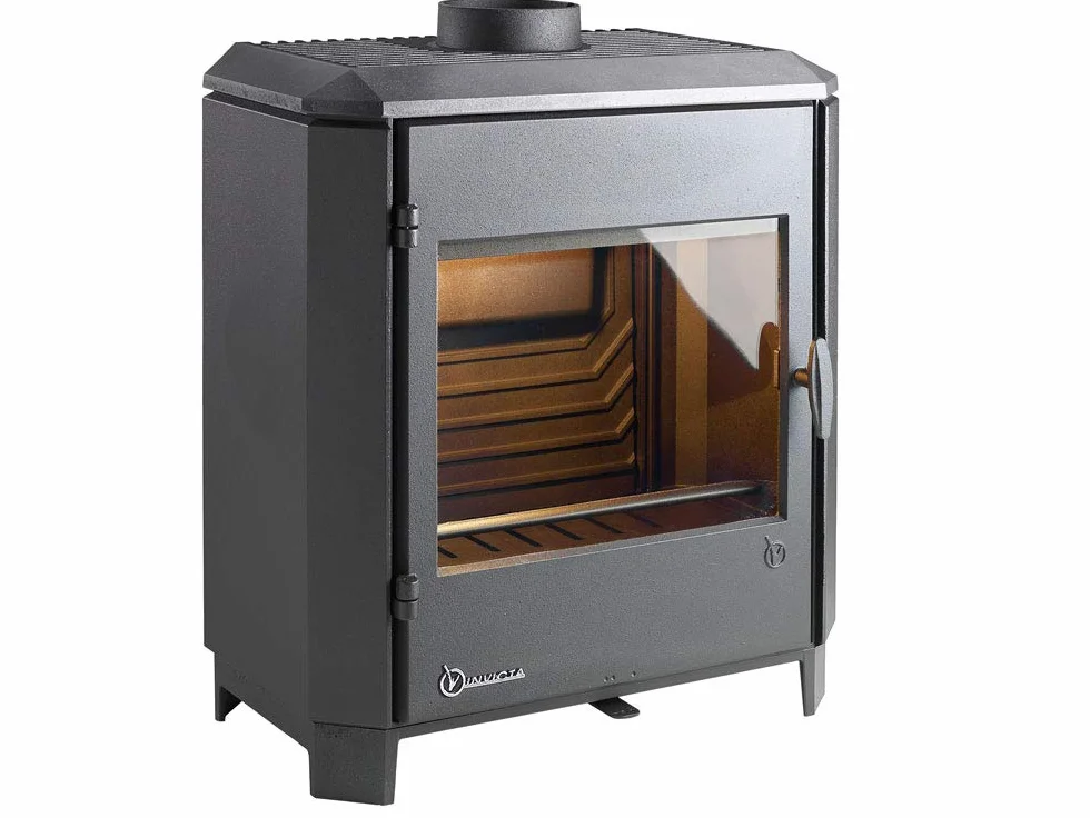 Invicta Poêle à bois en Fonte Carolo Noir 8 kW Surface de Chauffe 40-100 m² Flamme Verte 7 étoiles