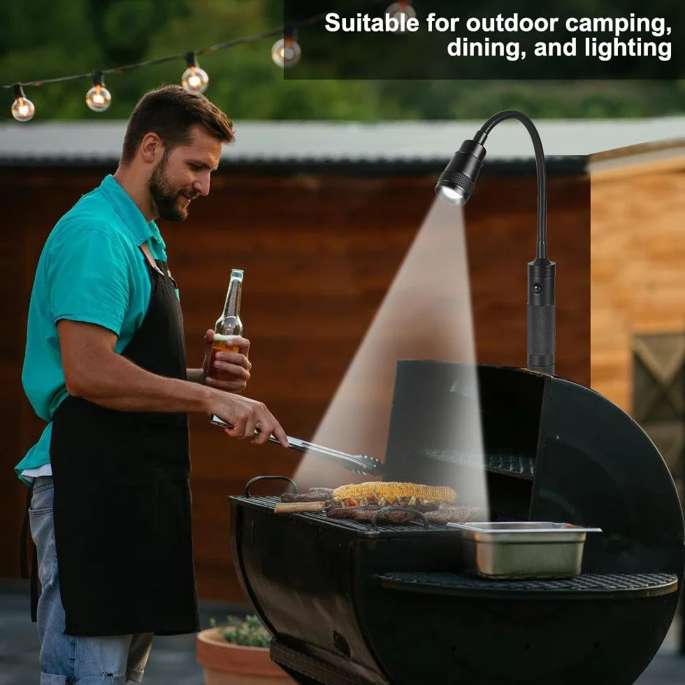 Lampe de Barbecue Télescopique Zoom Col de Cygne Flexible 360° Base Magnétique Extérieur
