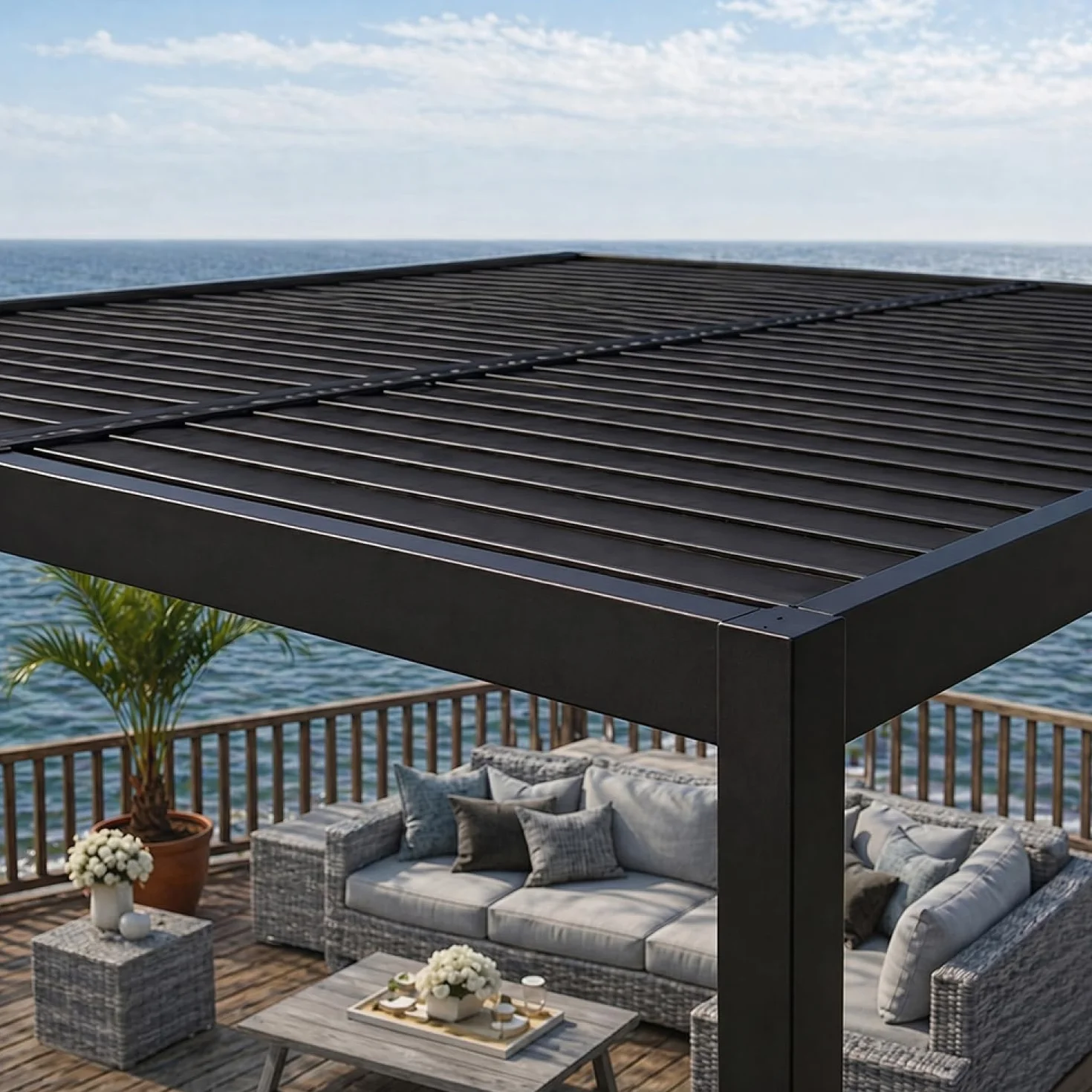 Pergola Bioclimatique CORFU Noir 4x3 m Aluminium Lames Orientables