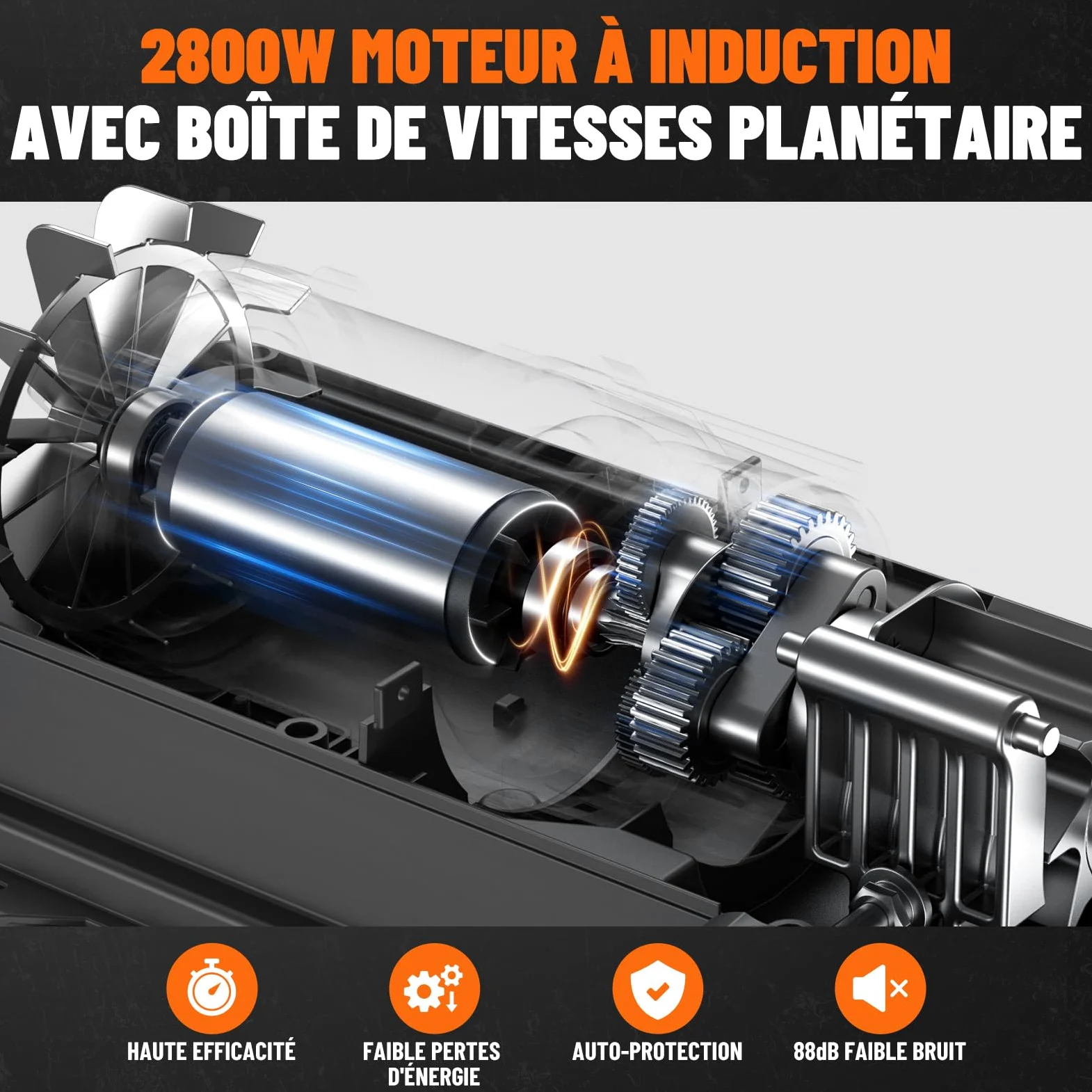 DOVAMAN GT10 Broyeur de Jardin Silencieux, Rouleau à 6 Dents, Ratio de Broyage 18:1, 2800W Moteur Sans Balais, Broie jusqu'à 45mm, 88dB, 55L Bac, Broyage Sans Effort du Déchets de Jardin
