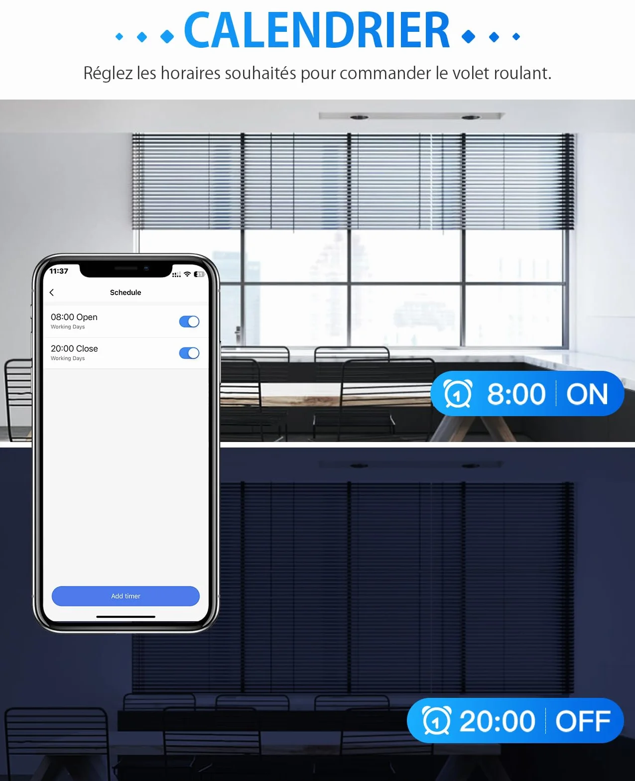 Interrupteur Volet Roulant Connecté CS01, Compatible Alexa/Google Home/Smart Life, Commande Vocale et APP