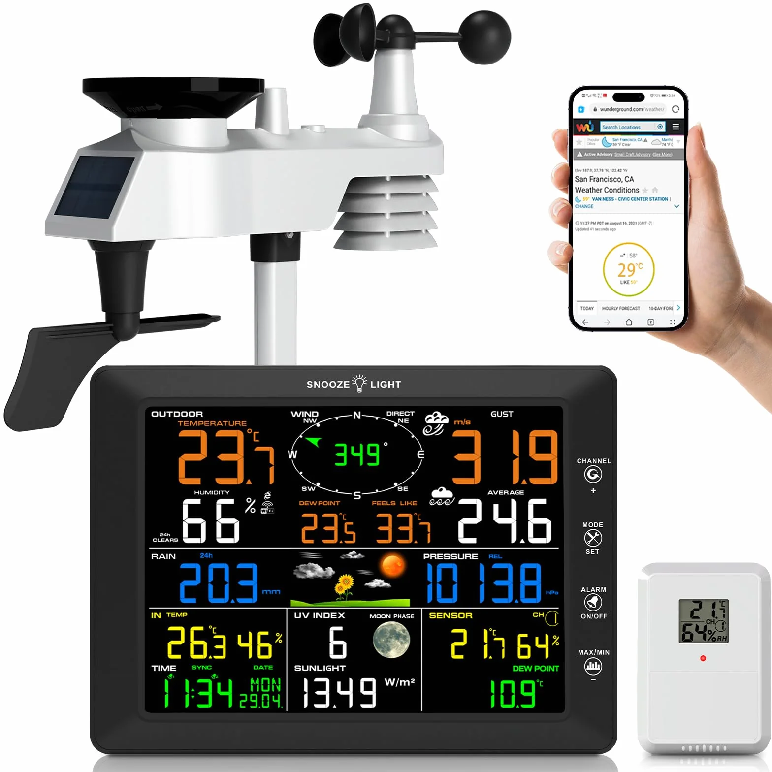 Urageuxy Station Meteo Connectée WIFI 14-en-1 Professionnelle avec Pluviometre, Anemometre, Thermohygrometre