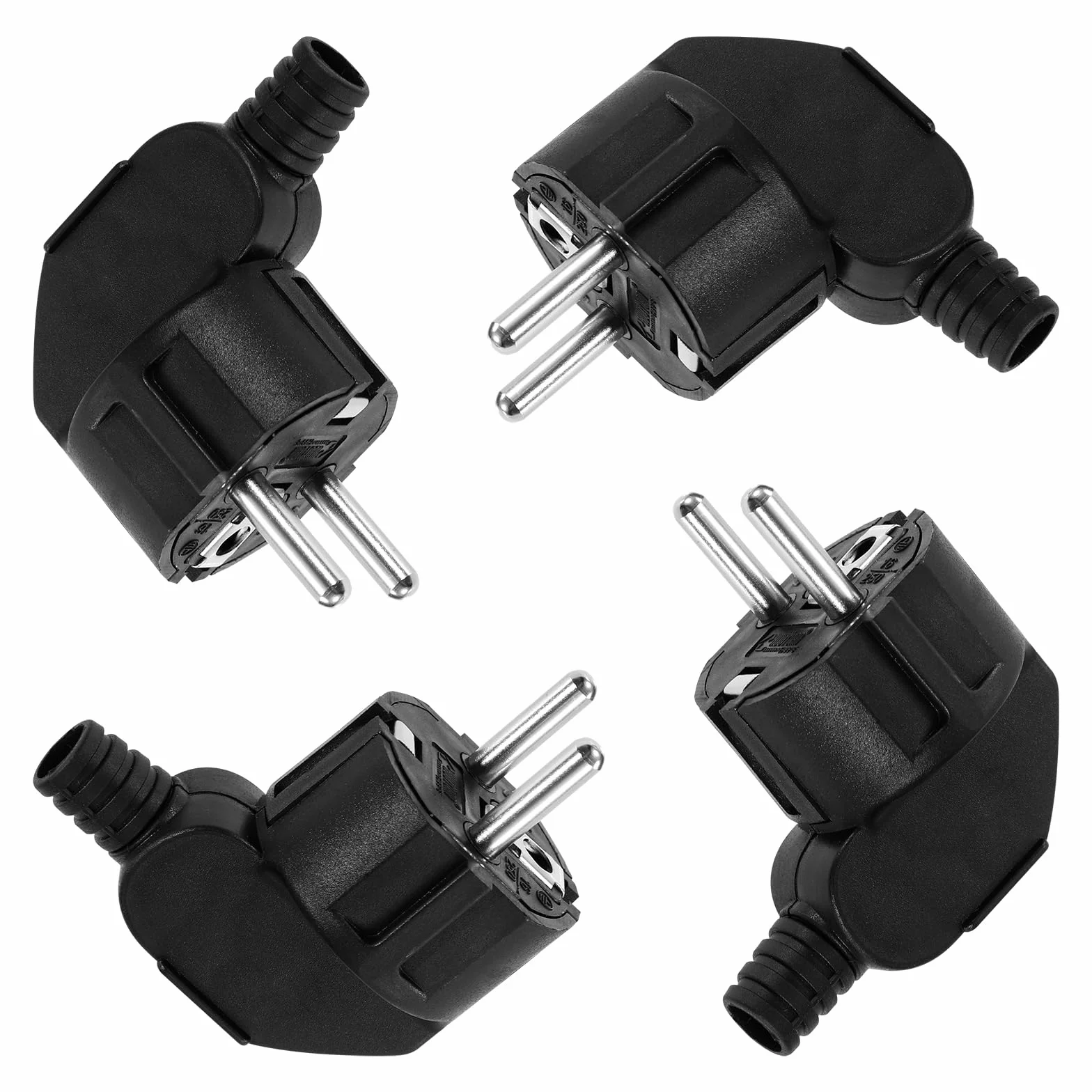 Fiches Schuko Mâle 250V 16A IP20 Noir Prise Électrique Coudée