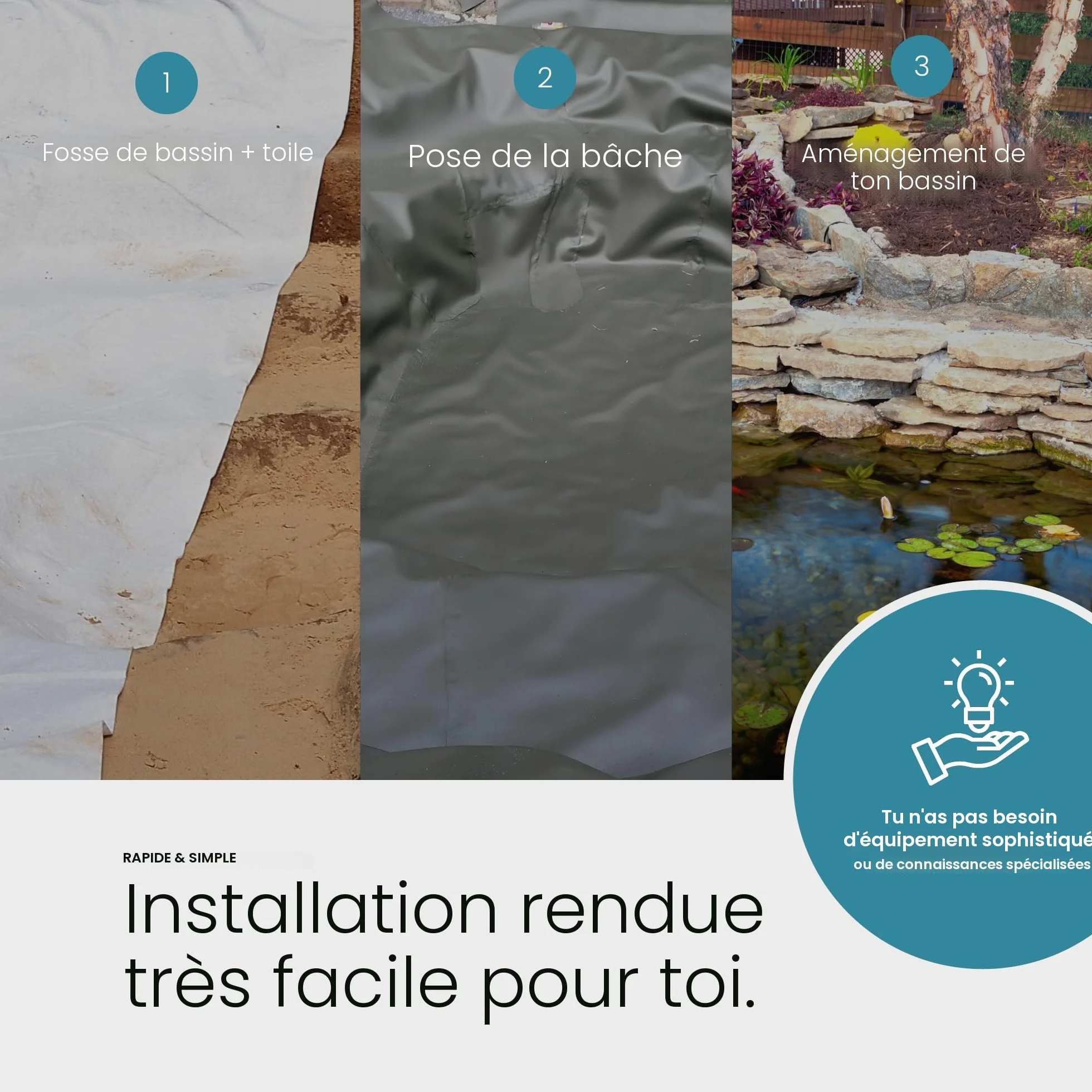 TeichVision Bâche EPDM bassin 1 mm 1,5 m x 1 m noir durable