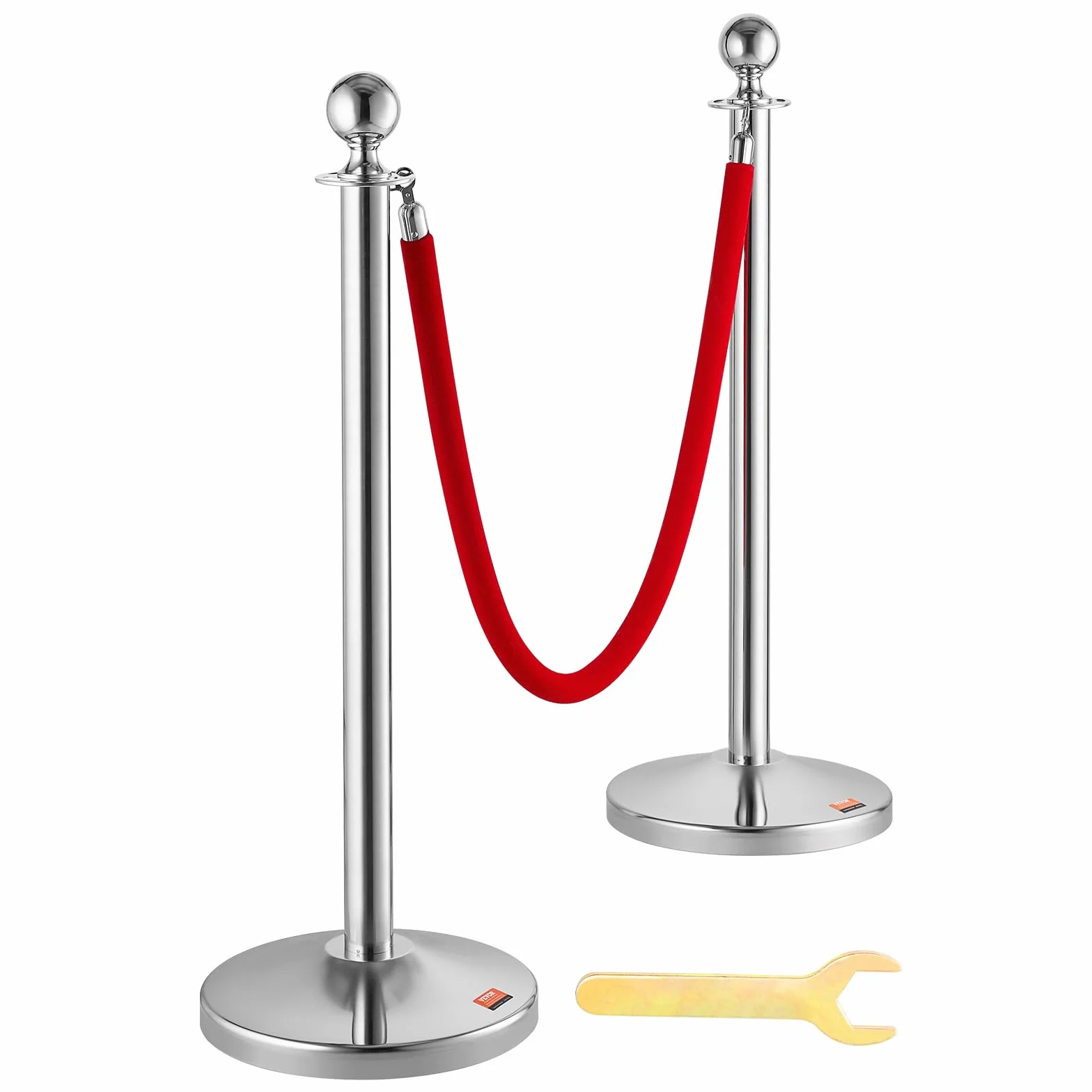 VEVOR Barrière de Balisage 4PCs 99 cm avec Cordes Velours 1,5 m pour Contrôle de Foules Argenté