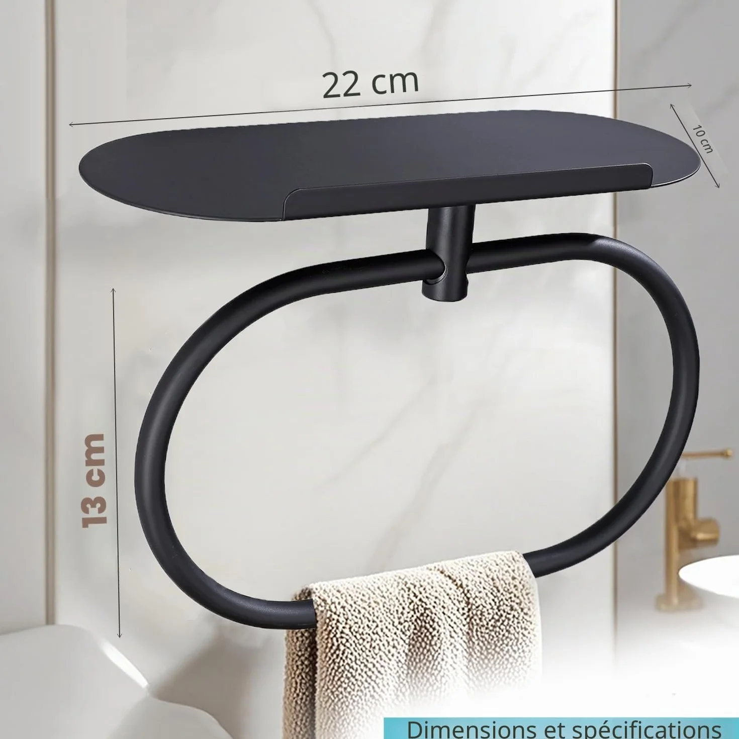 DIY ZON Anneau Porte-Serviettes Acier Inoxydable Auto-Adhésif Mural Salle de Bain Cuisine Noir