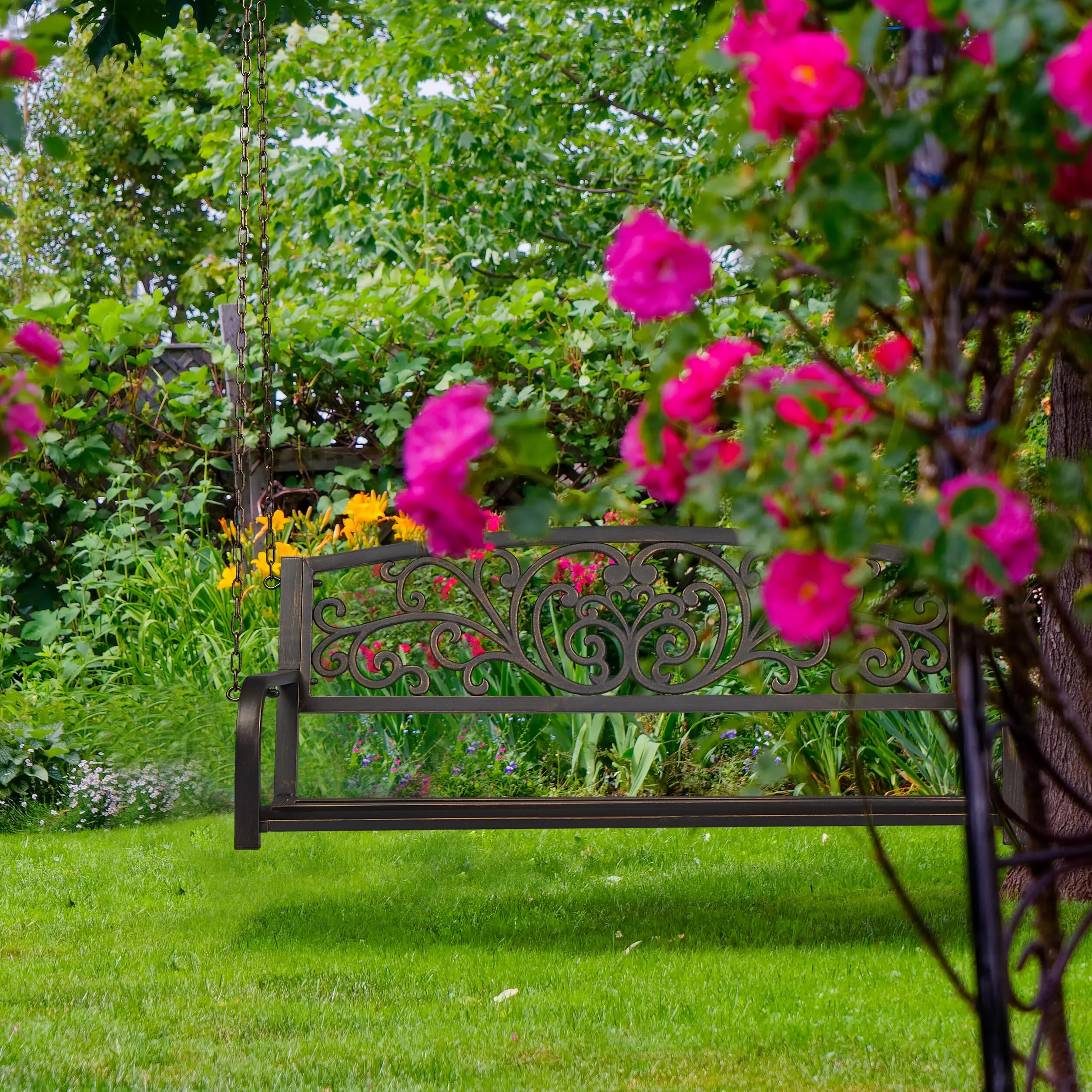 Relaxdays Banc Suspendu 2 Sièges Balançoire Jardin Design Vintage Métal 197x133x58cm