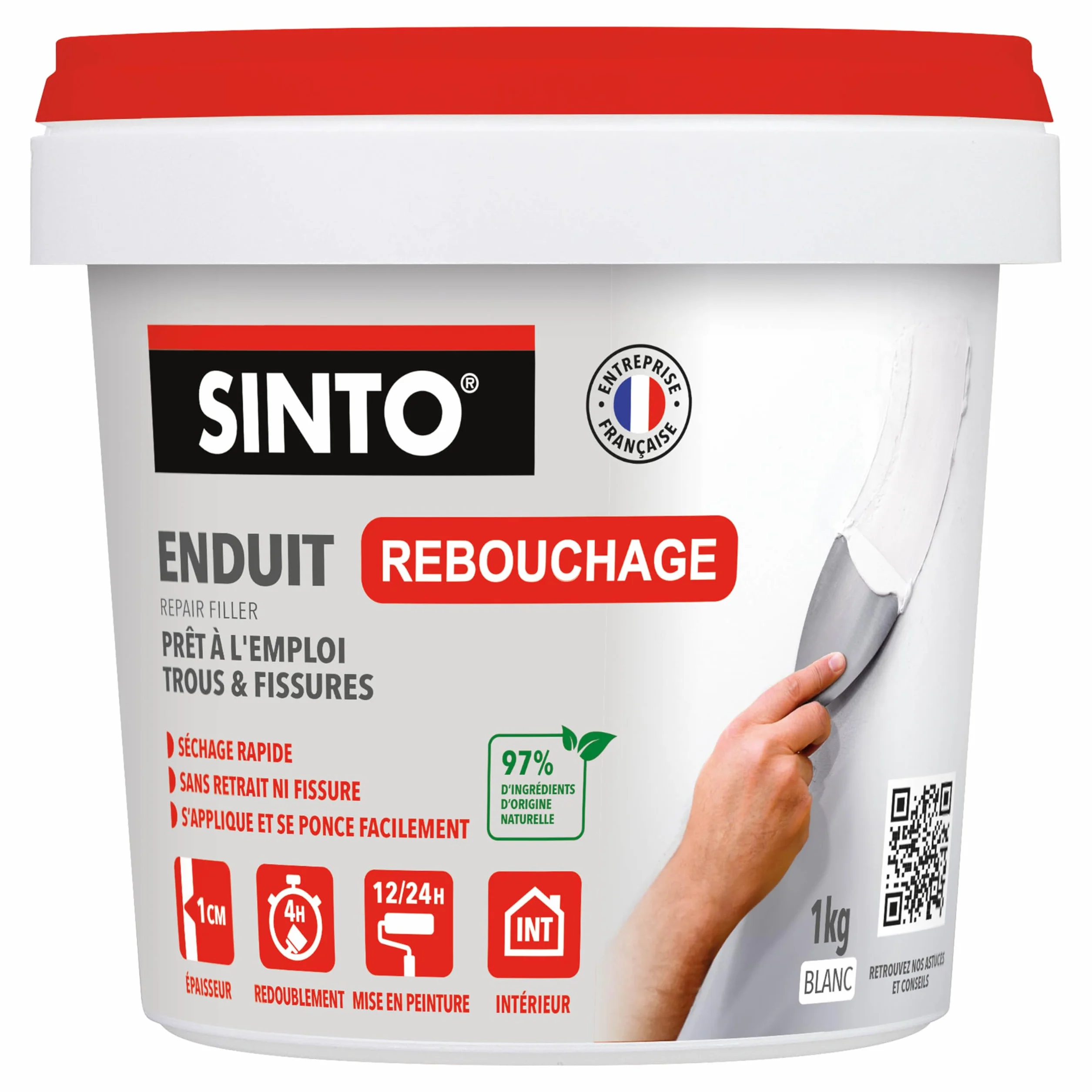 SINTO Enduit Rebouchage Trous et Fissures Prêt à l'Emploi 1kg