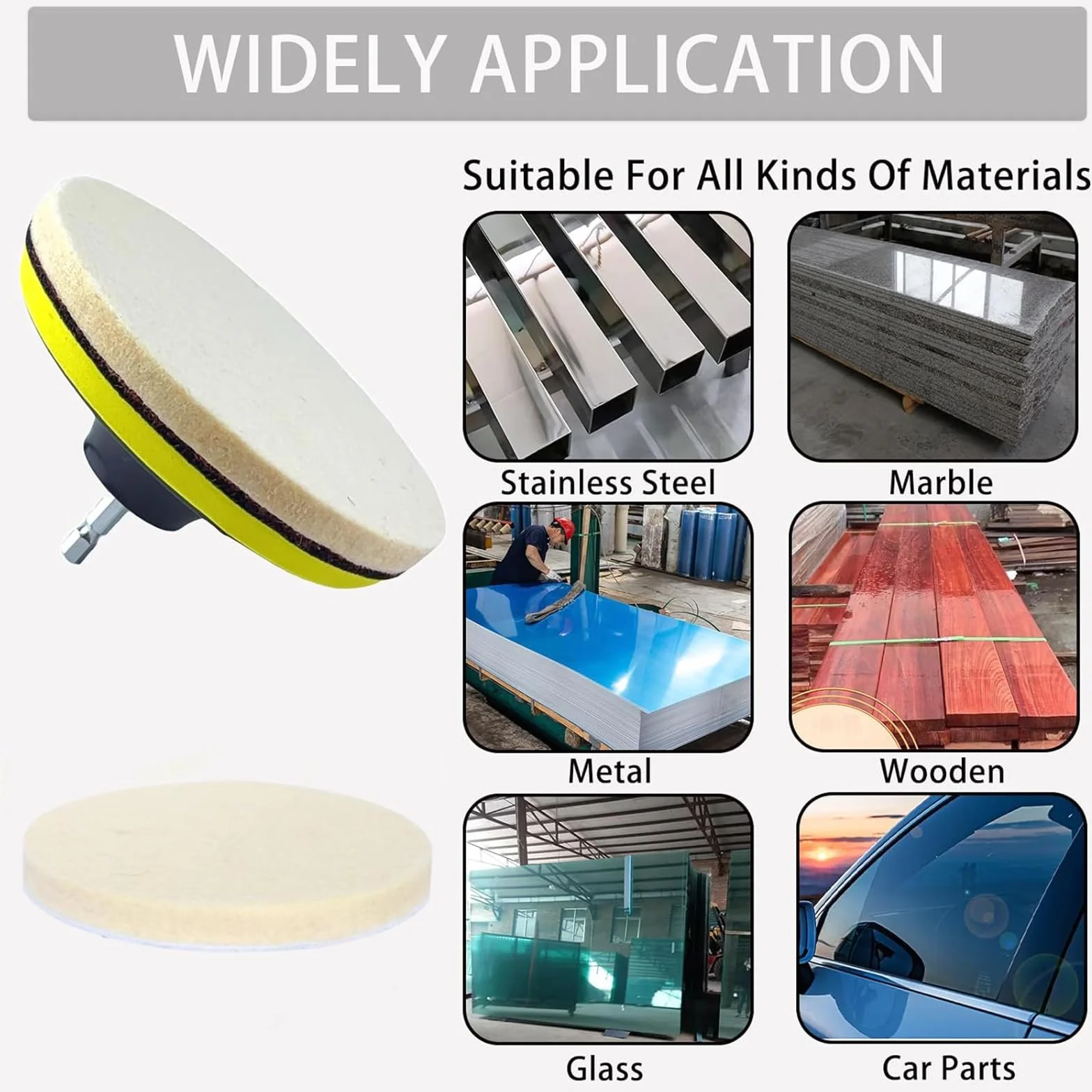 Tampons Polissage Feutre 125mm 9mm Disques Laine M14 Adaptateur Polir Verre Plastique Métal Marbre