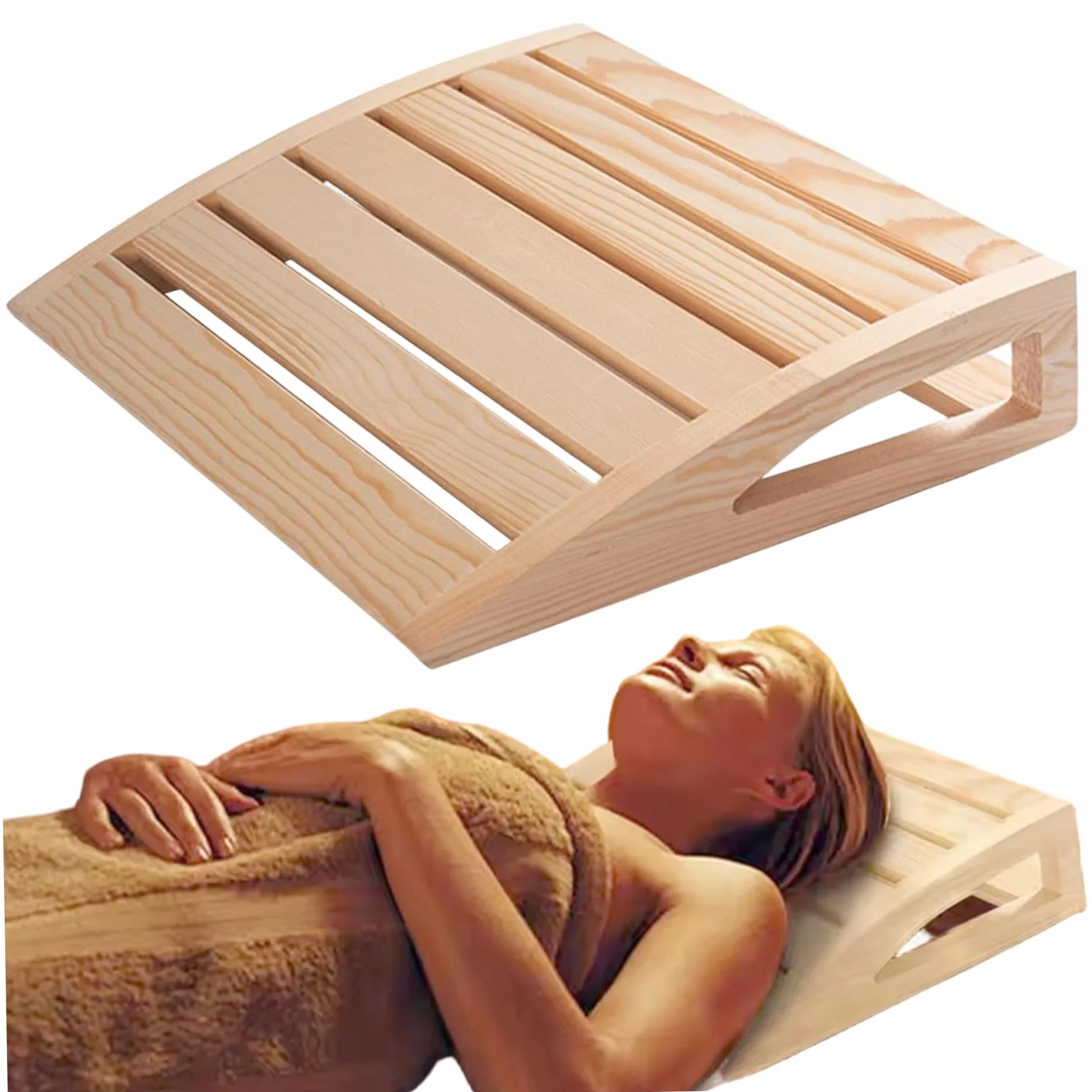 Appui-tête de sauna, oreiller ergonomique en bois pour détente, spa rustique et accessoires