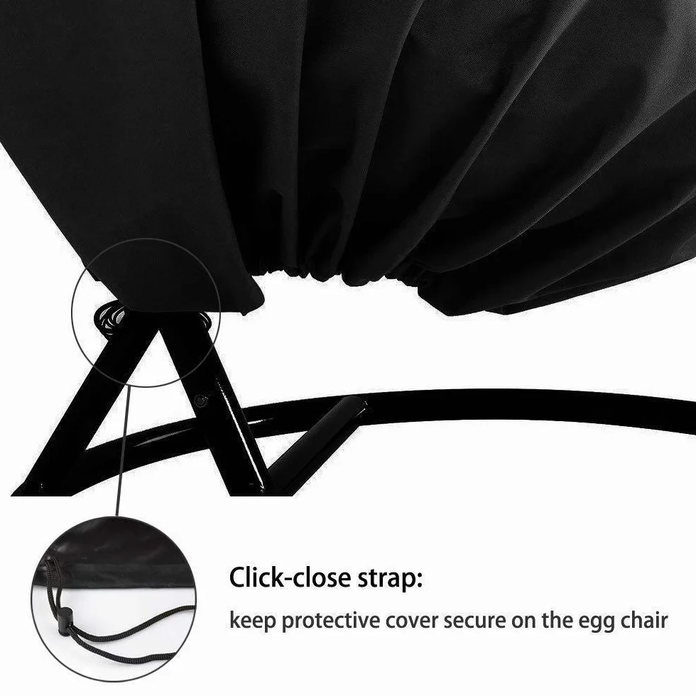Housse de Protection pour Fauteuil Suspendu Oeufs Chaise Jardin, 210D Oxford Couverture en Imperméable Protection UV Coupe-Vent et Étanche à la Pluie,115 * 190CM, Noir (1pcs)
