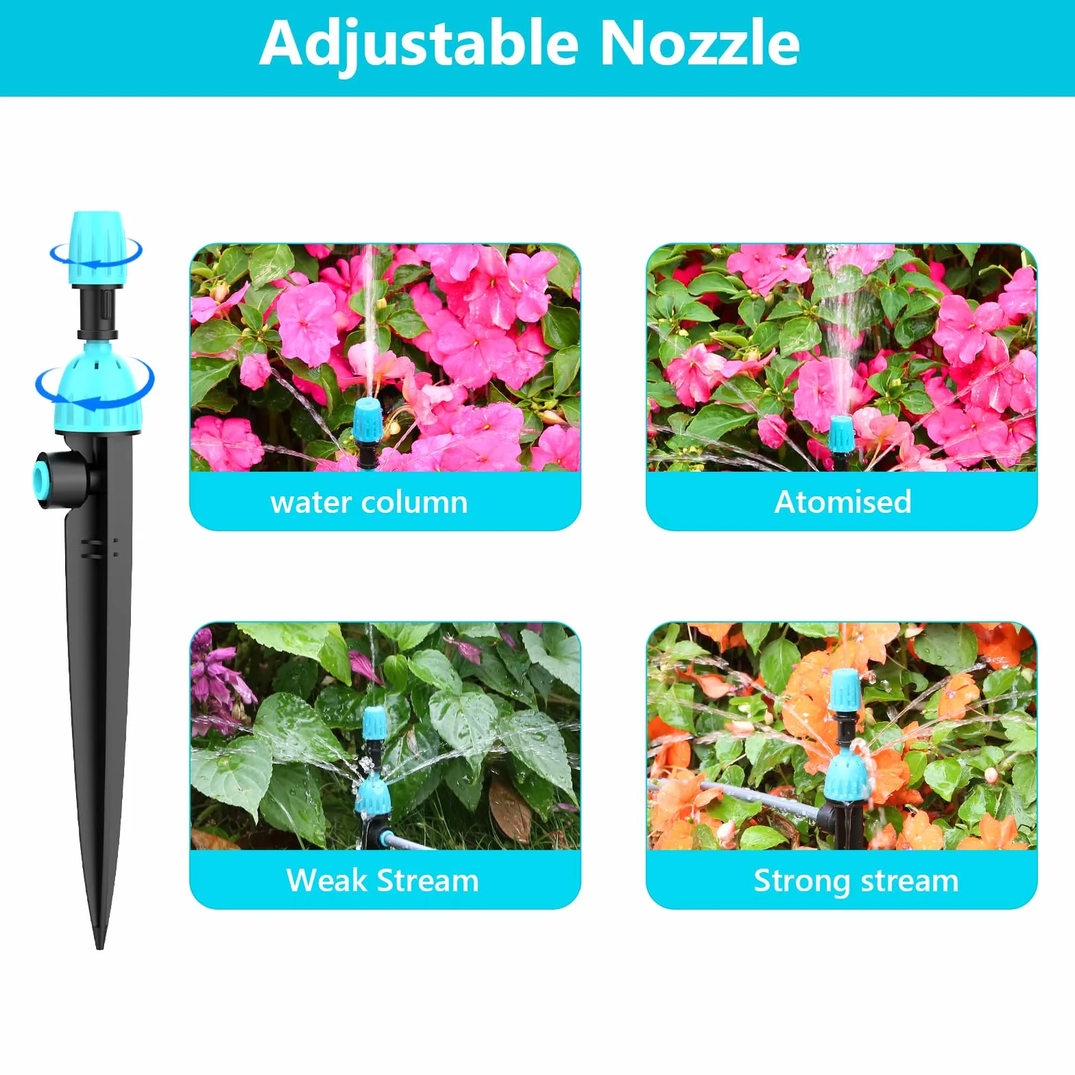 Kit d'irrigation goutte à goutte automatique 30 m avec programmateur TRJZWA 3 programmes, 3 types de goutteurs pour jardin