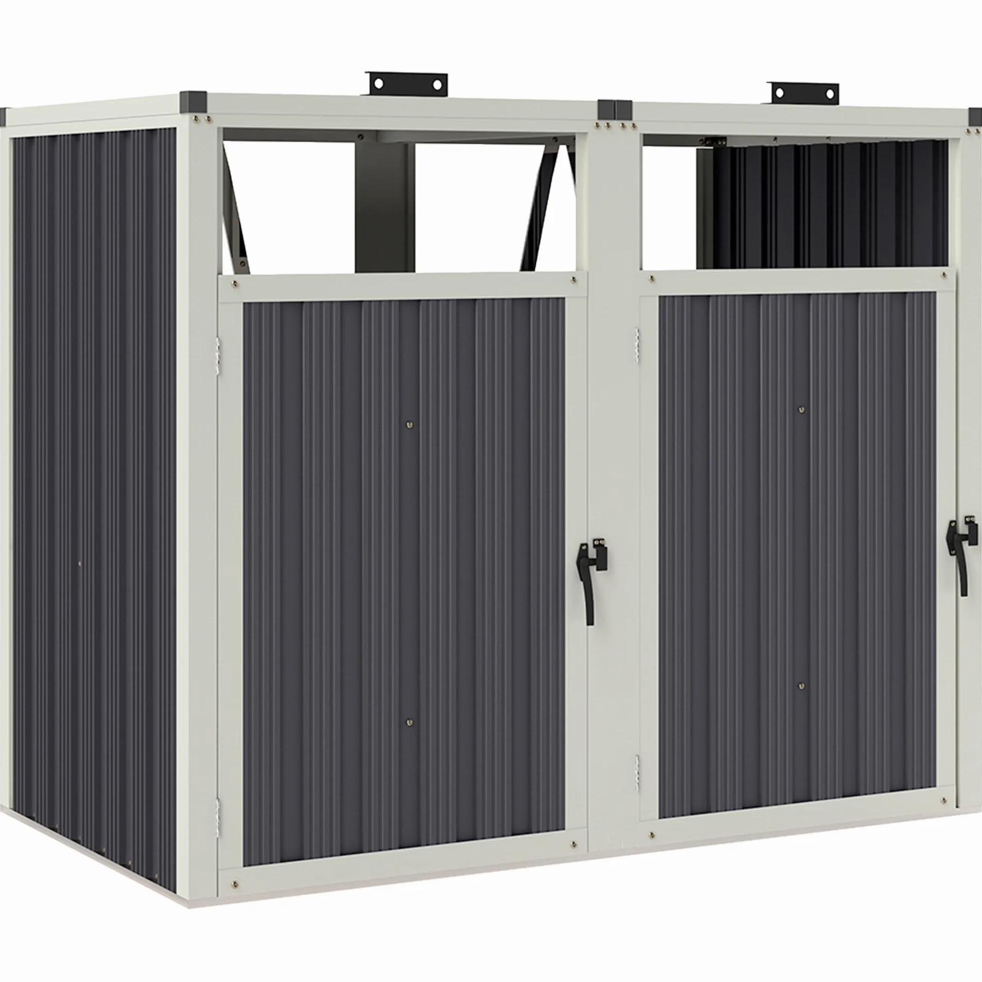 Outsunny Cache Poubelle extérieur 240L Acier galvanisé 146x81x122 cm Gris foncé