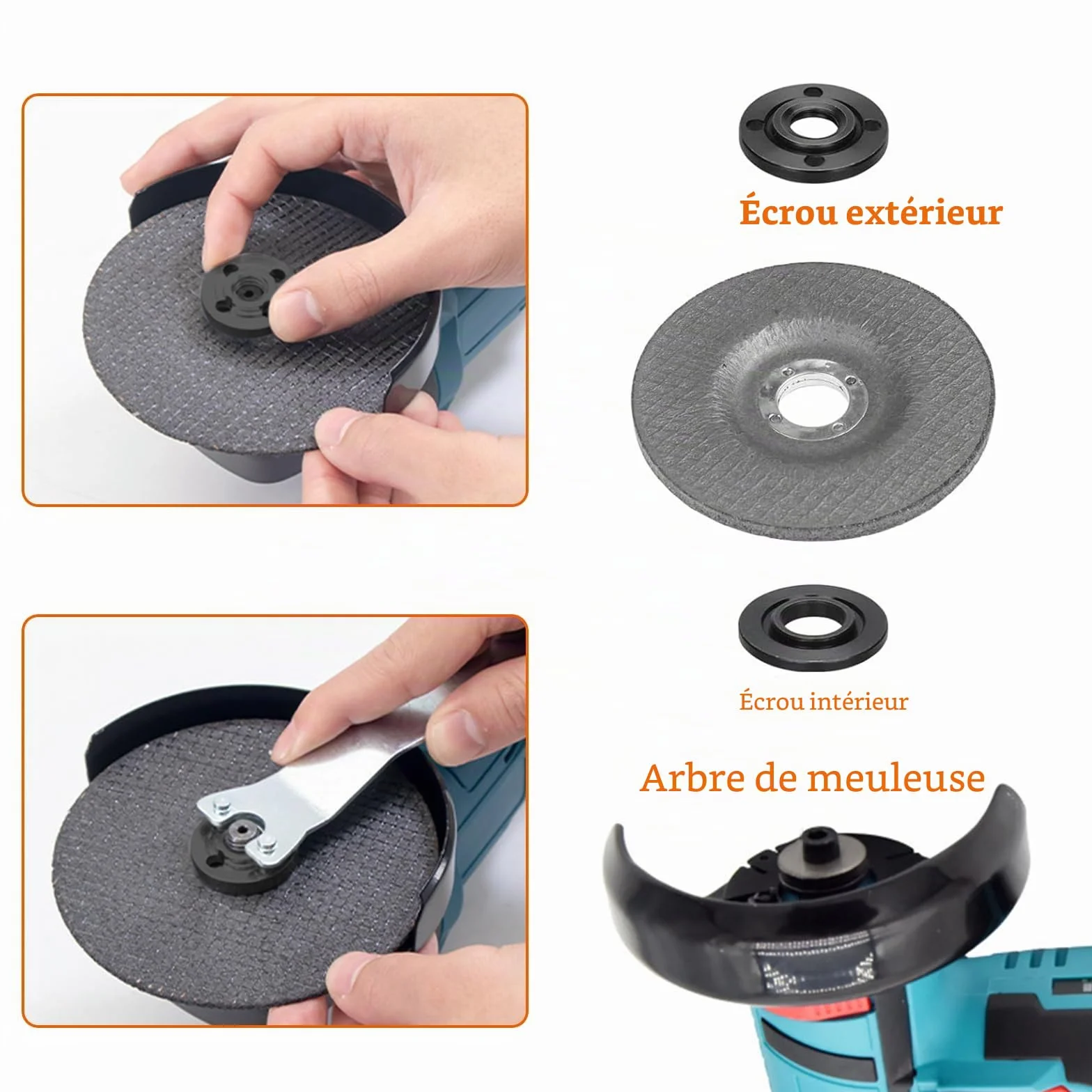 Lot de 6 accessoires pour meuleuse d'angle 125 mm, écrou de serrage rapide M14 avec clé Flex