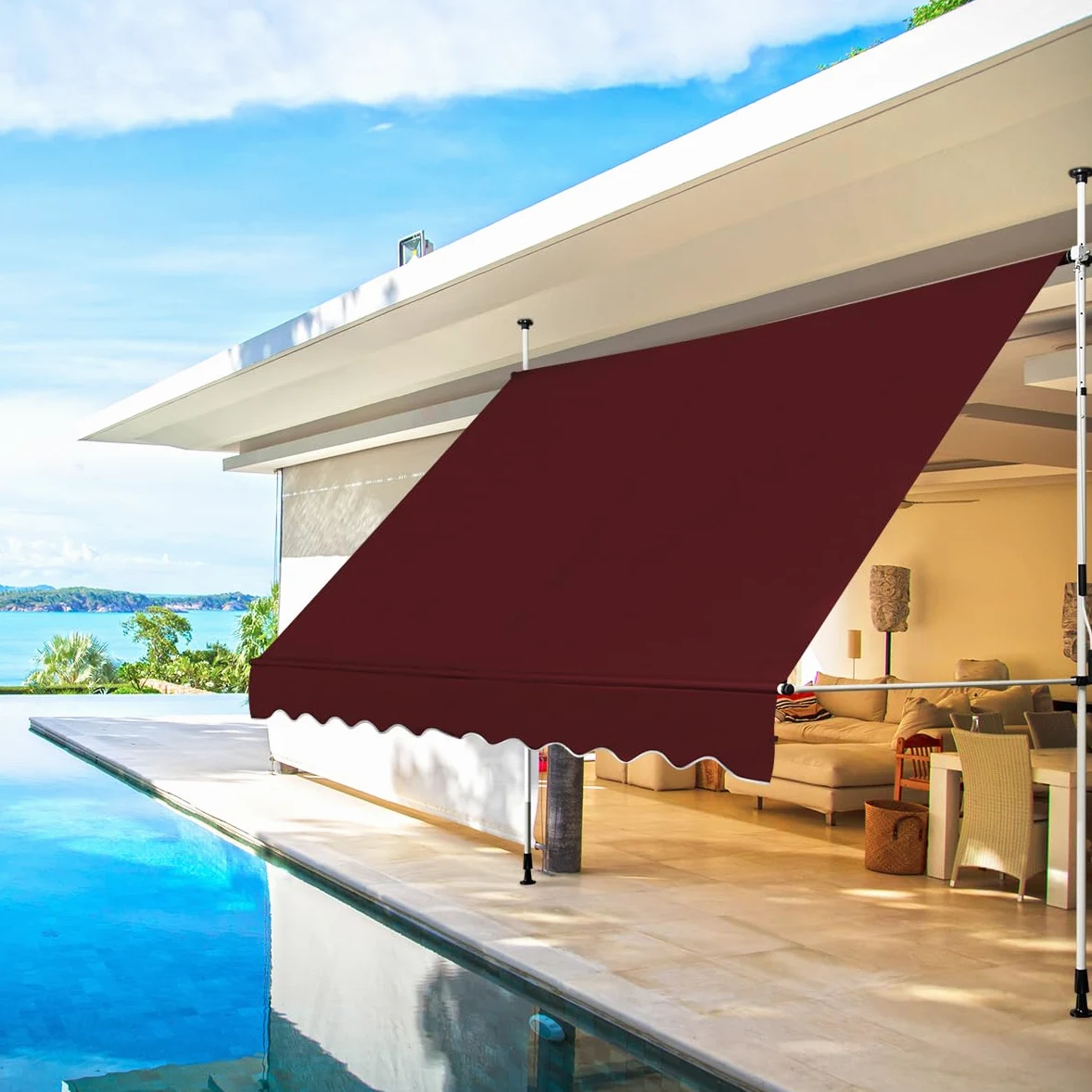 HOMASIS Store à Serrage 150/200/250/300/350/400 cm, Protection Solaire réglable en Hauteur sans perçage, auvent avec manivelle, Store banne Manuel à Bras articulé, pour l'extérieur (Rouge, 2m)