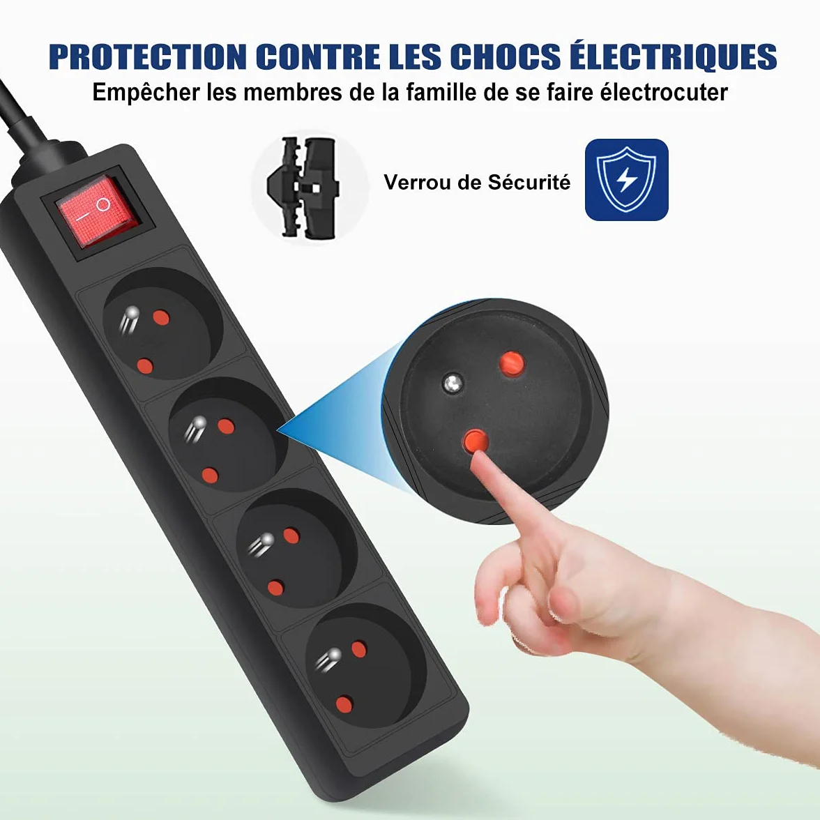Extrastar Multiprise 4 Prises 16A 2P+T Interrupteur Rallonge 3M 230V Noir Sécurité Enfant