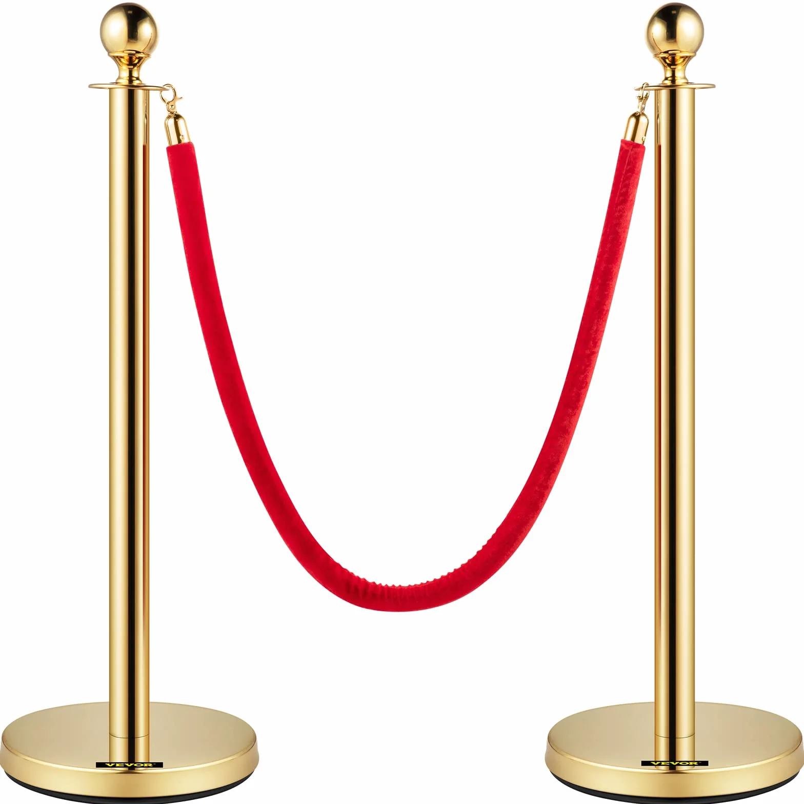 VEVOR Poteau de Guidage Doré 2PCs, Barrière de Balisage avec Corde Velours Rouge 1,5m pour Contrôle de Foules