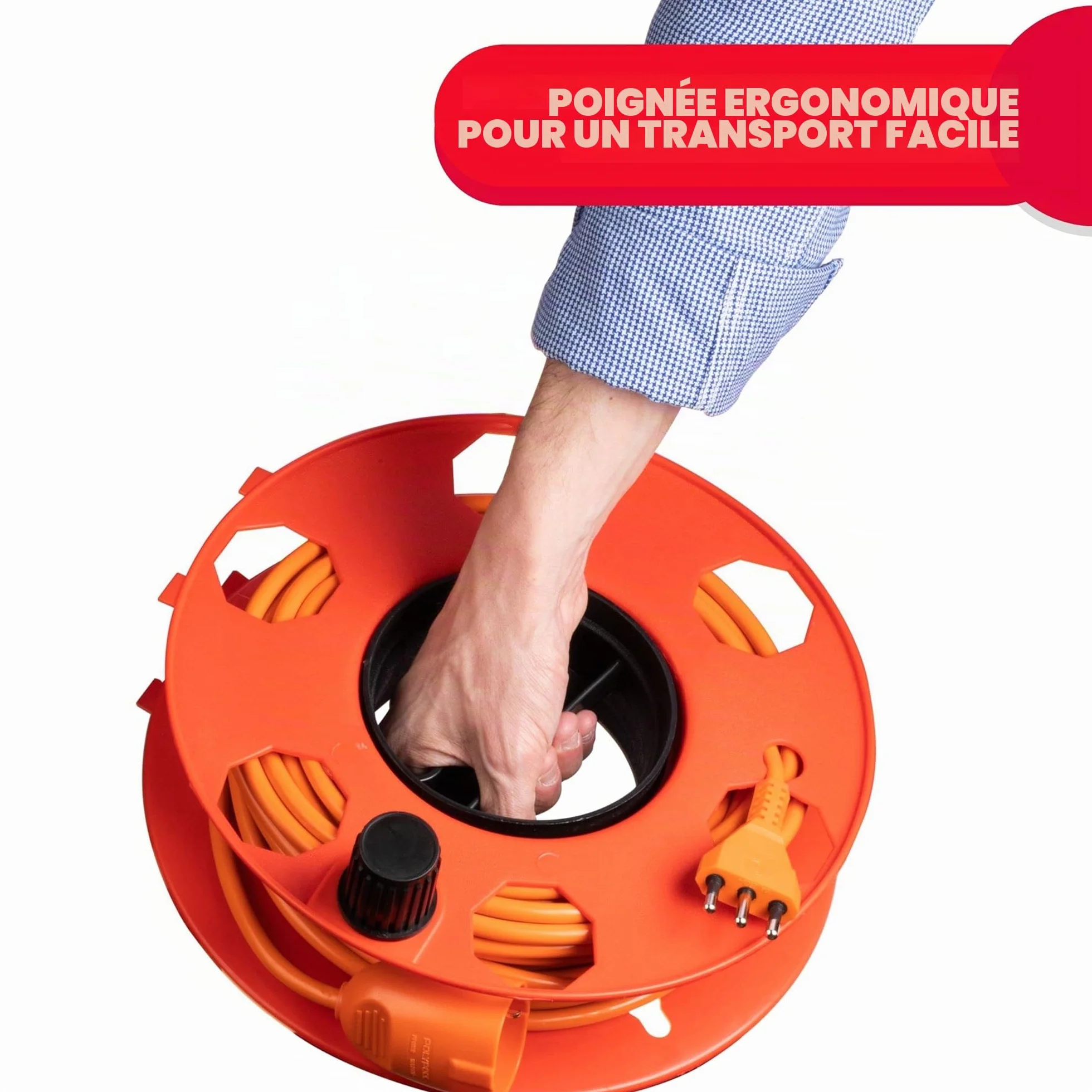 POLY POOL PP2603 Enrouleur de Câble Rolly pour Rallonges Électriques, Tuyau Flexible, Rouge