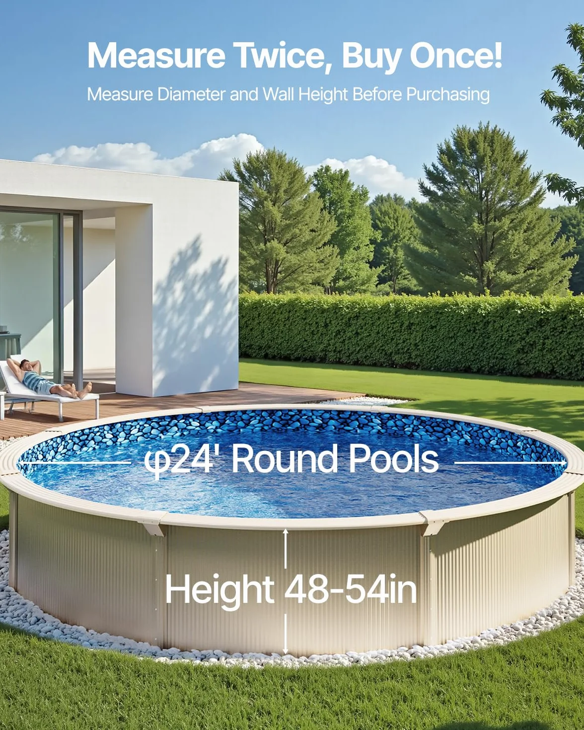 VEVOR Revêtement de Piscine Ronde 732x147 cm Chevauchement Vinyle Calibre Standard Résiste à l'usure