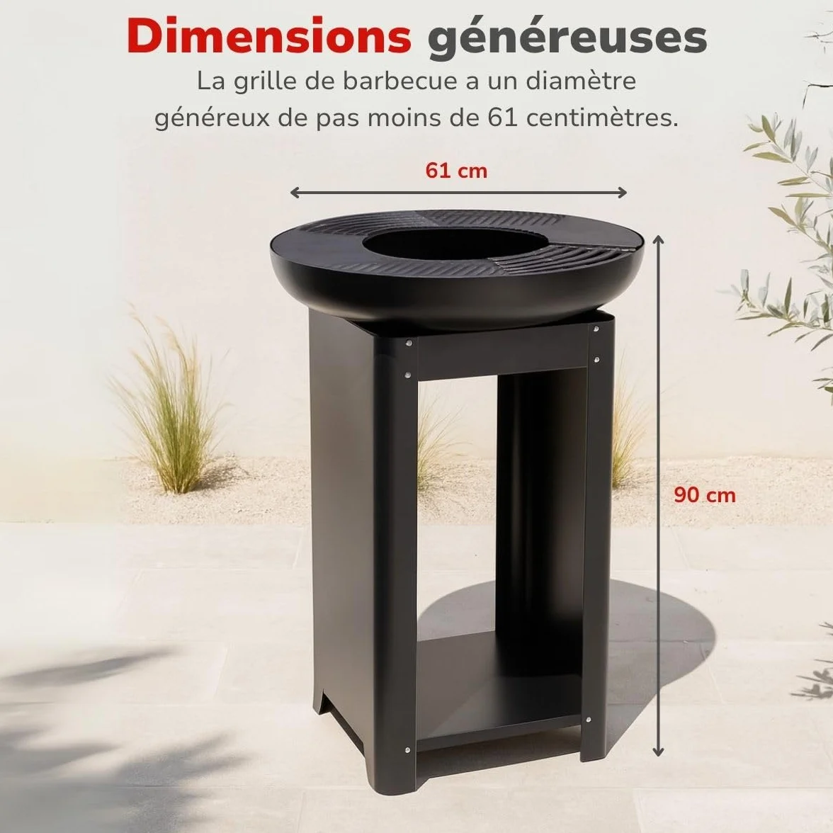 Alpina Foyer Extérieur 3 en 1 Cheminée de Jardin 61x90 cm avec Plaque Chauffante Teppanyaki Barbecue à Plancha
