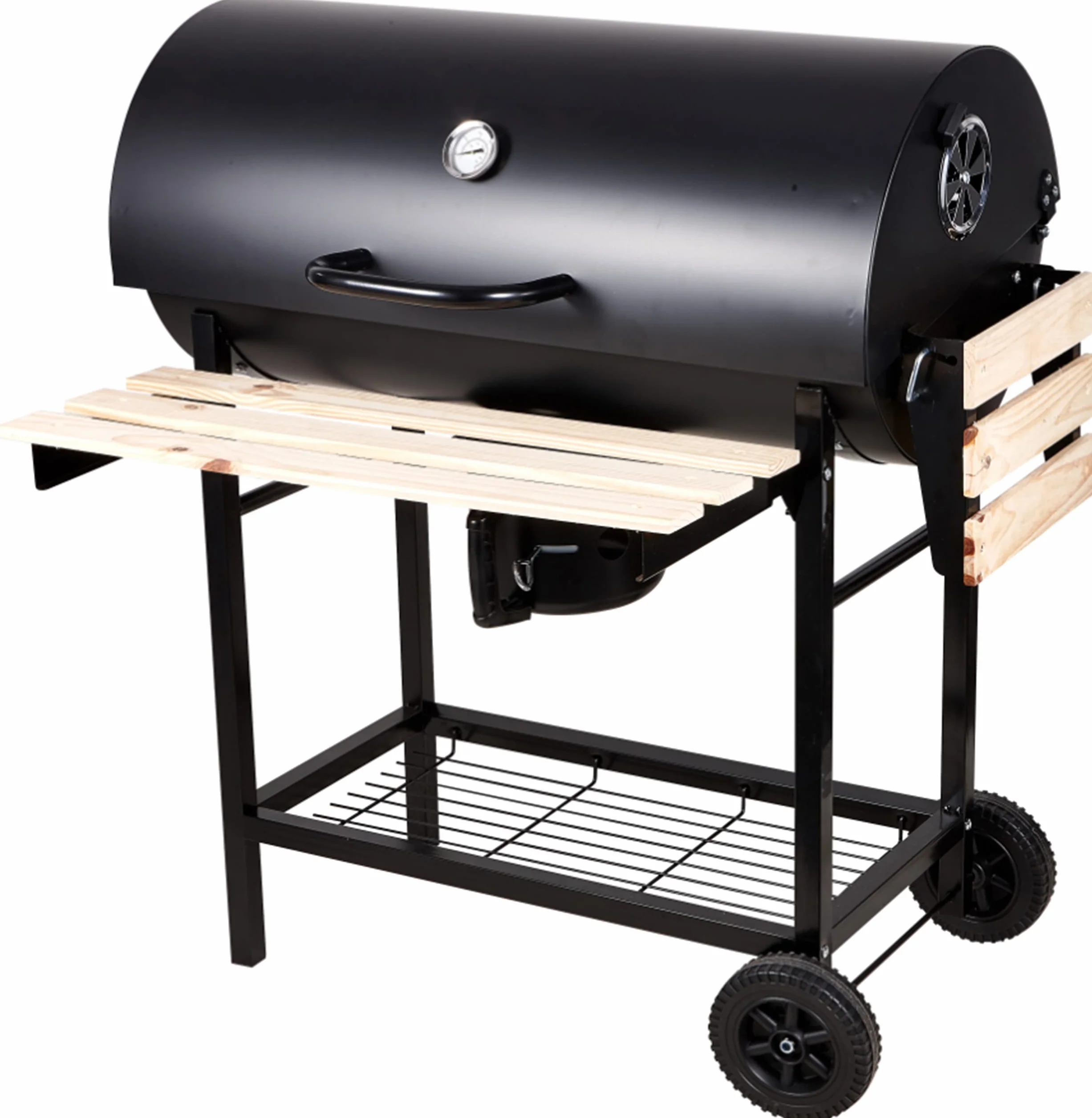 GrillMaster BigBend Rond GM2020 Barbecue Charbon avec Couvercle Roulettes Étagères Jardin