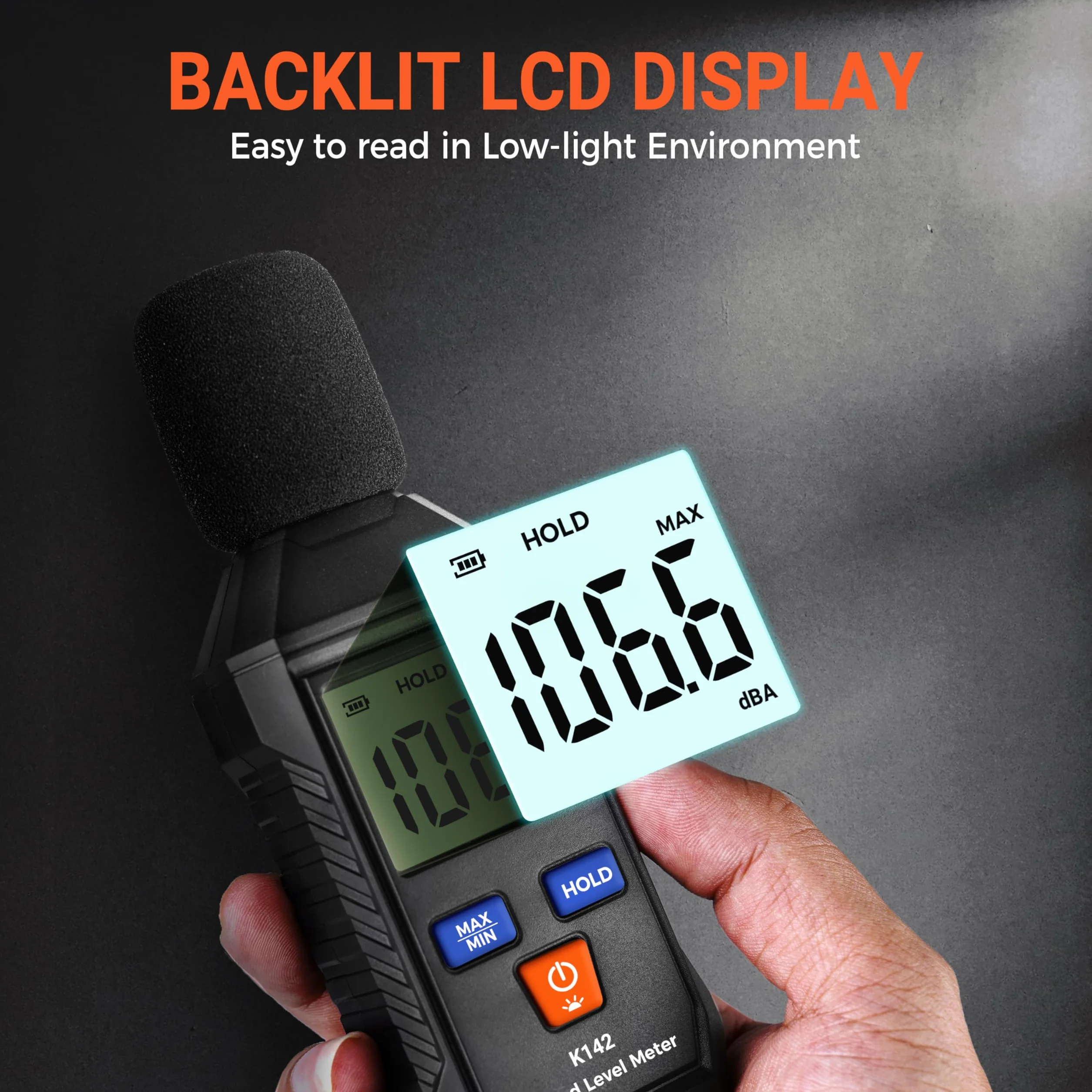 Sonomètre Numérique dB portable 35-130 dB(A) écran LCD rétroéclairé pour maison, classe, atelier