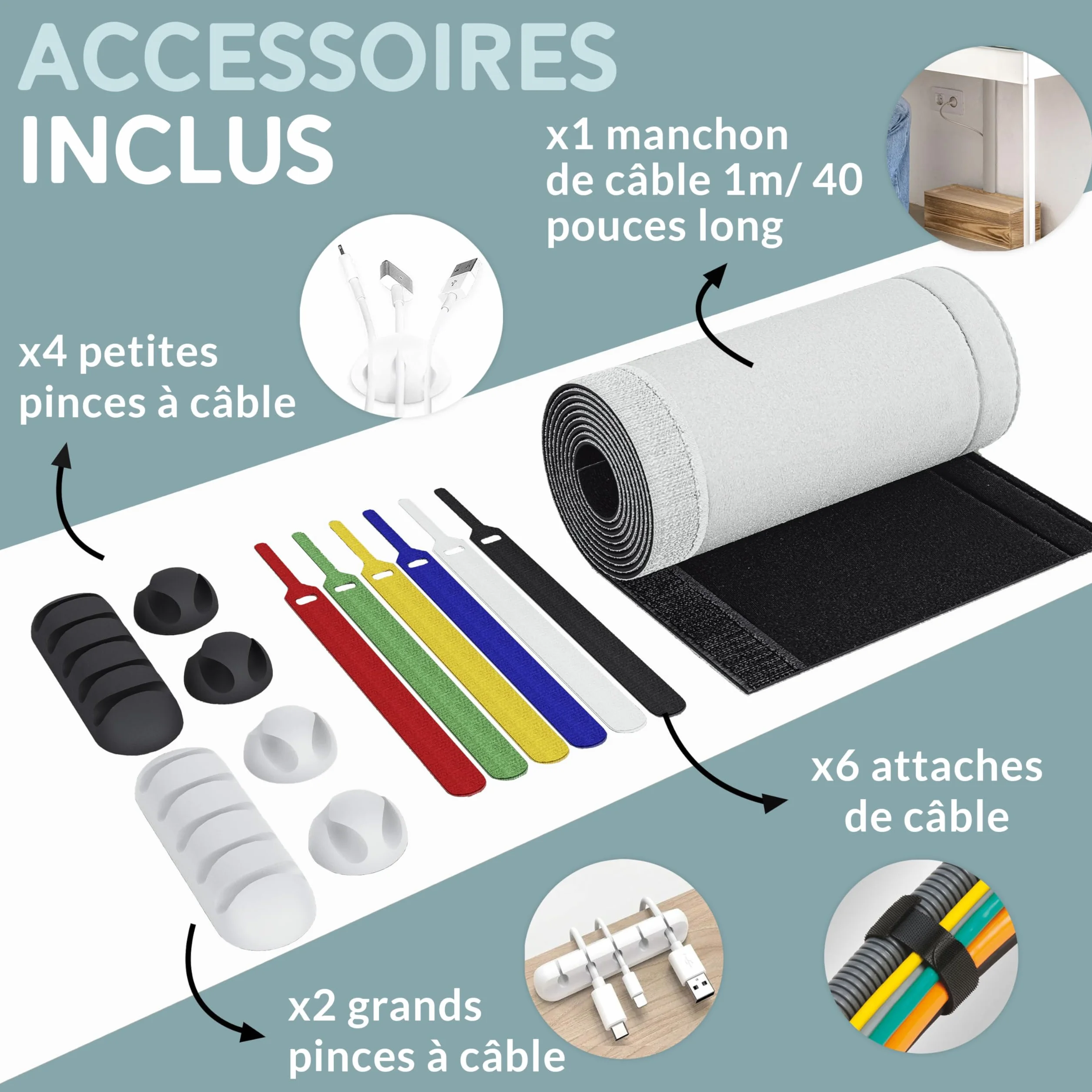 Lot de 2 Boîte de Rangement de Câbles en Bois Rustique pour Bureau TV Ordinateur USB Blanc