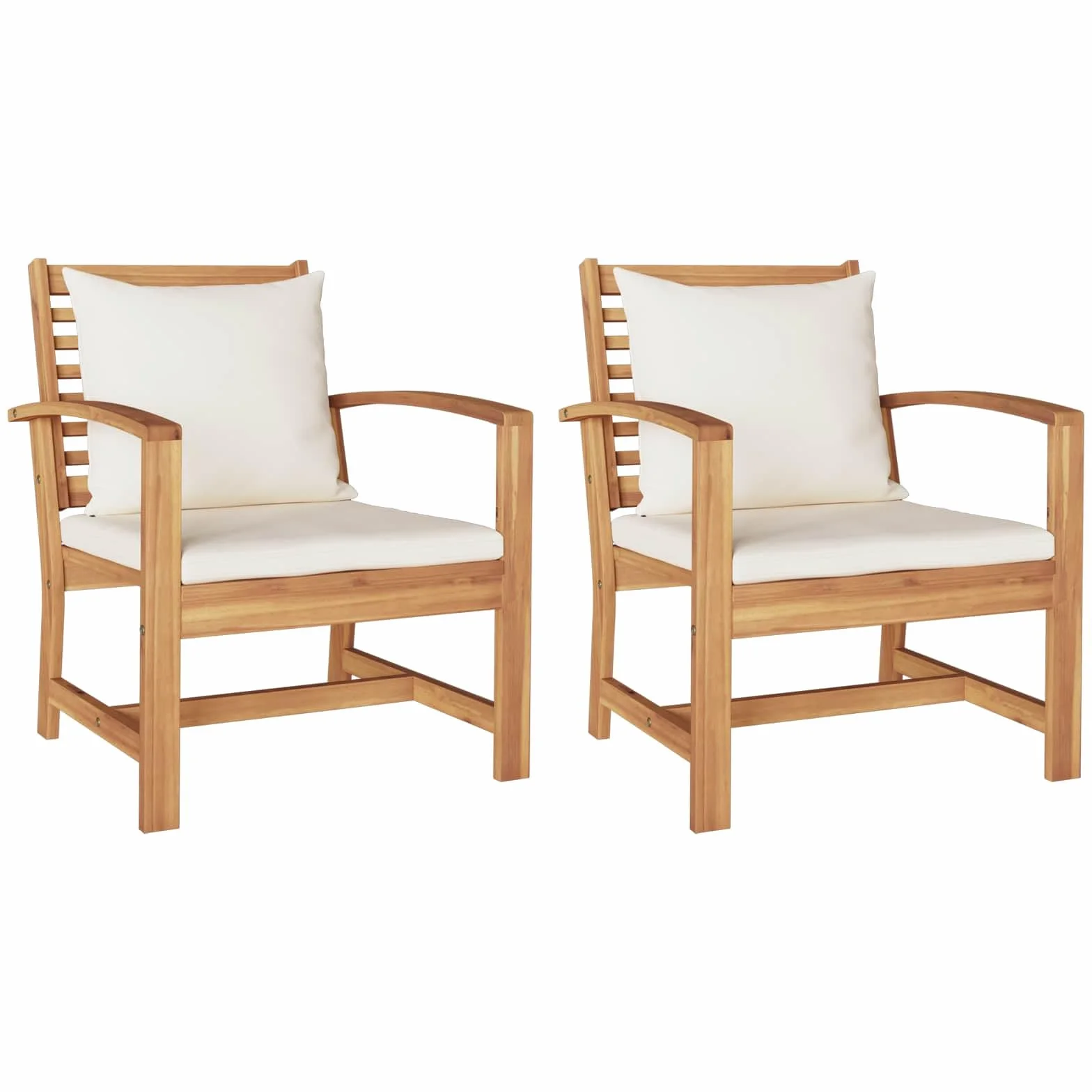 vidaXL Chaise avec Coussin 2 Pièce Marron et Crème 65 x 60 x 76,5 cm, Jardin et Terrasse, Ensemble Meuble d'Extérieur Rustique, Canapé en Teck, Salon en Bois Solide