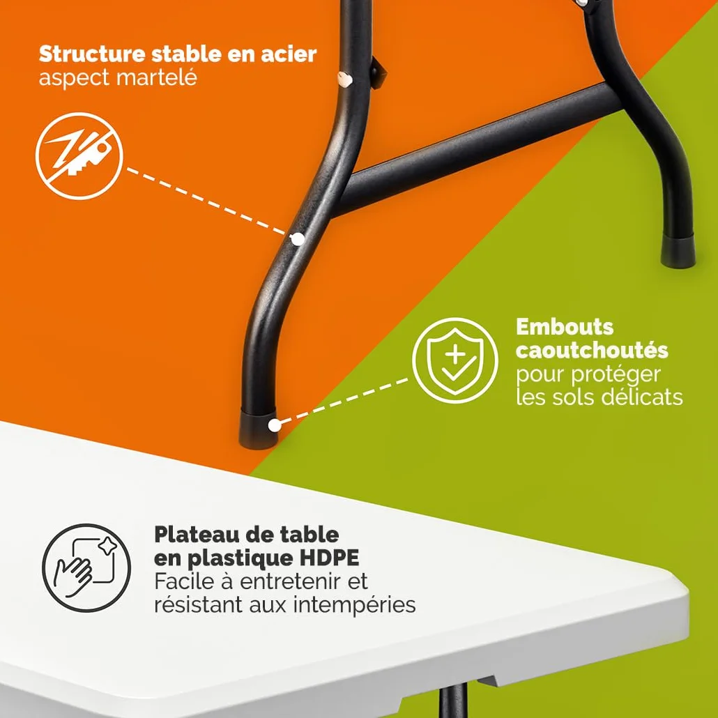 Casaria Table de Camping Pliante Plastique rectangulaire 8 Personnes intérieur extérieur