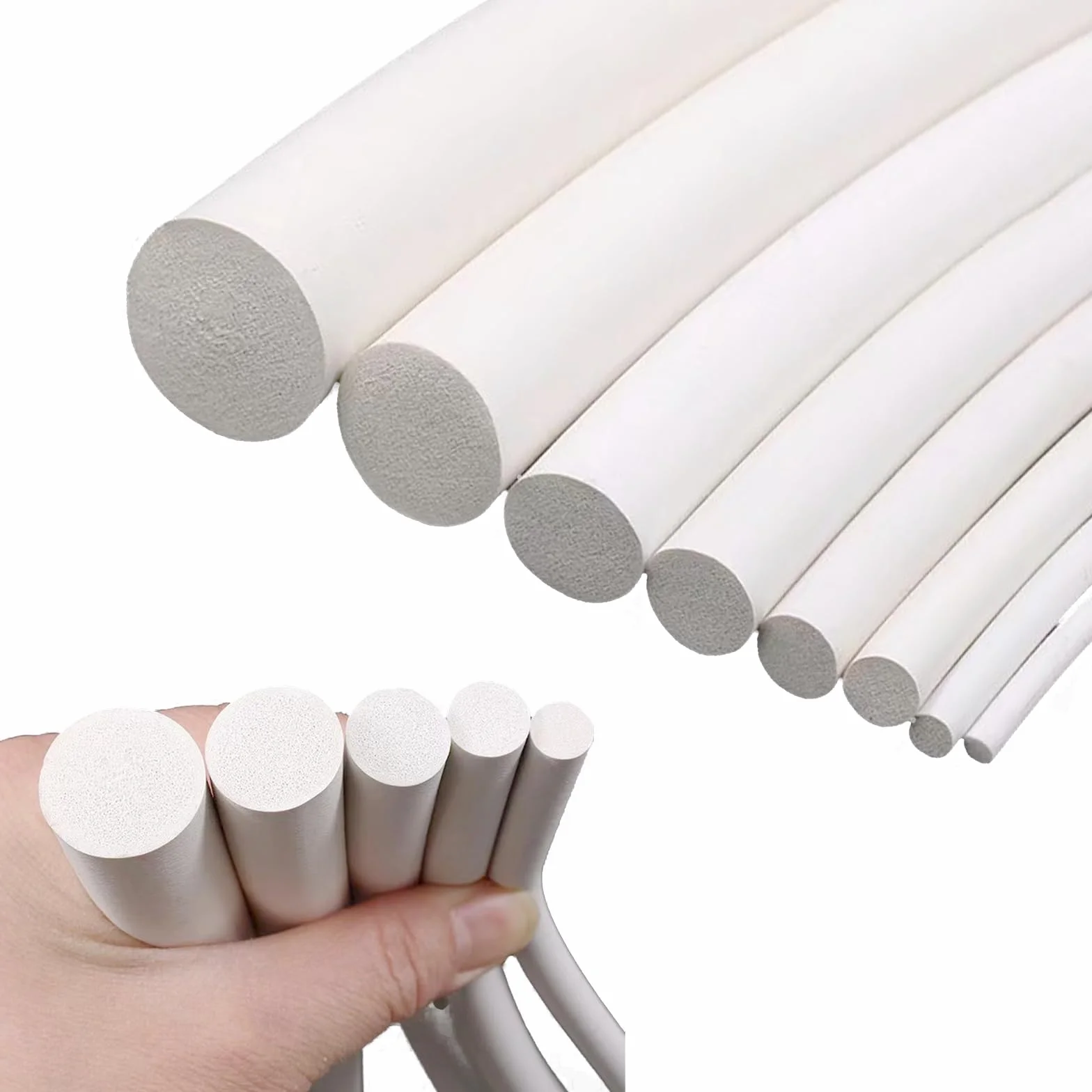 Bande d'étanchéité ronde en mousse silicone 10 mm x 2 m pour joints bricolage