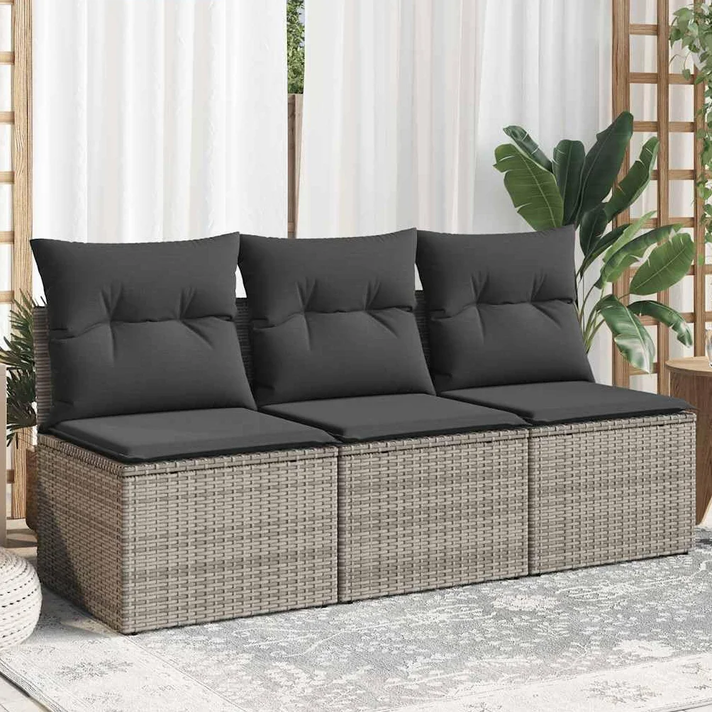 vidaXL Canapé de Jardin avec Coussins 3 Places, Siège avec Housse, Meuble de Terrasse Patio Balcon Cour Extérieur, Gris Résine Tressée
